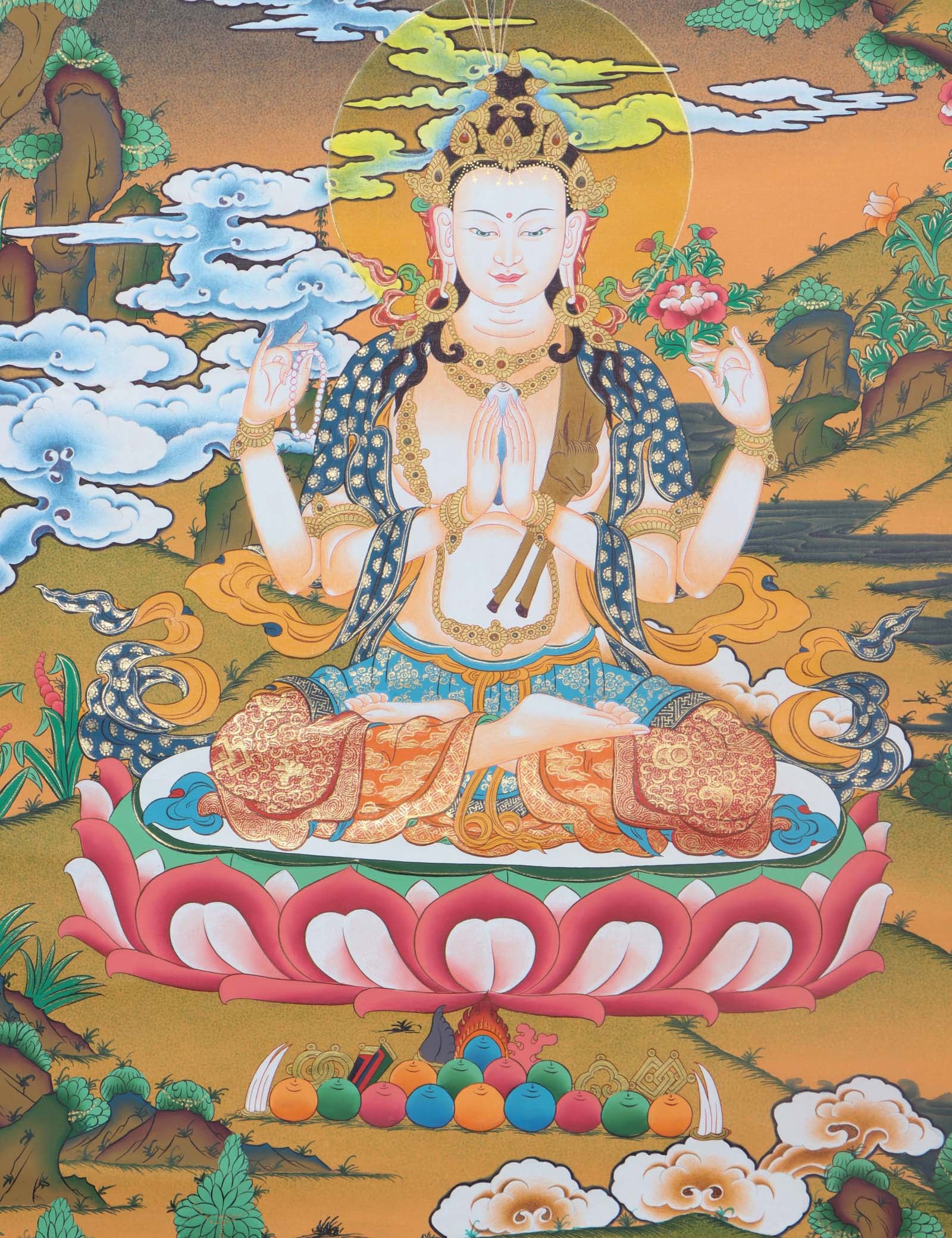 Chenrezig Thangka Art - Handpainted Thangka Art - Himalayas Shop