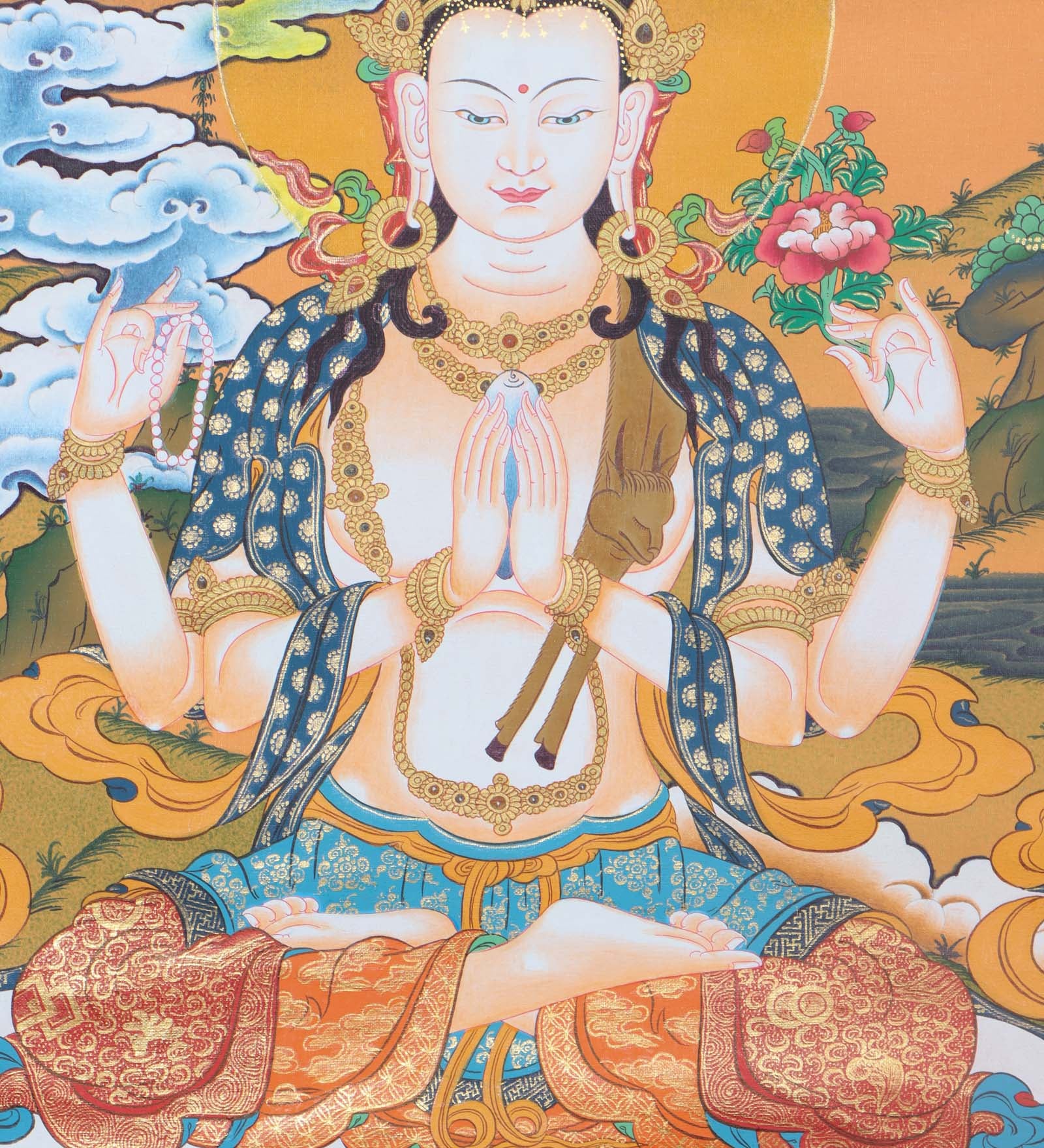 Chenrezig Thangka Art - Handpainted Thangka Art - Himalayas Shop