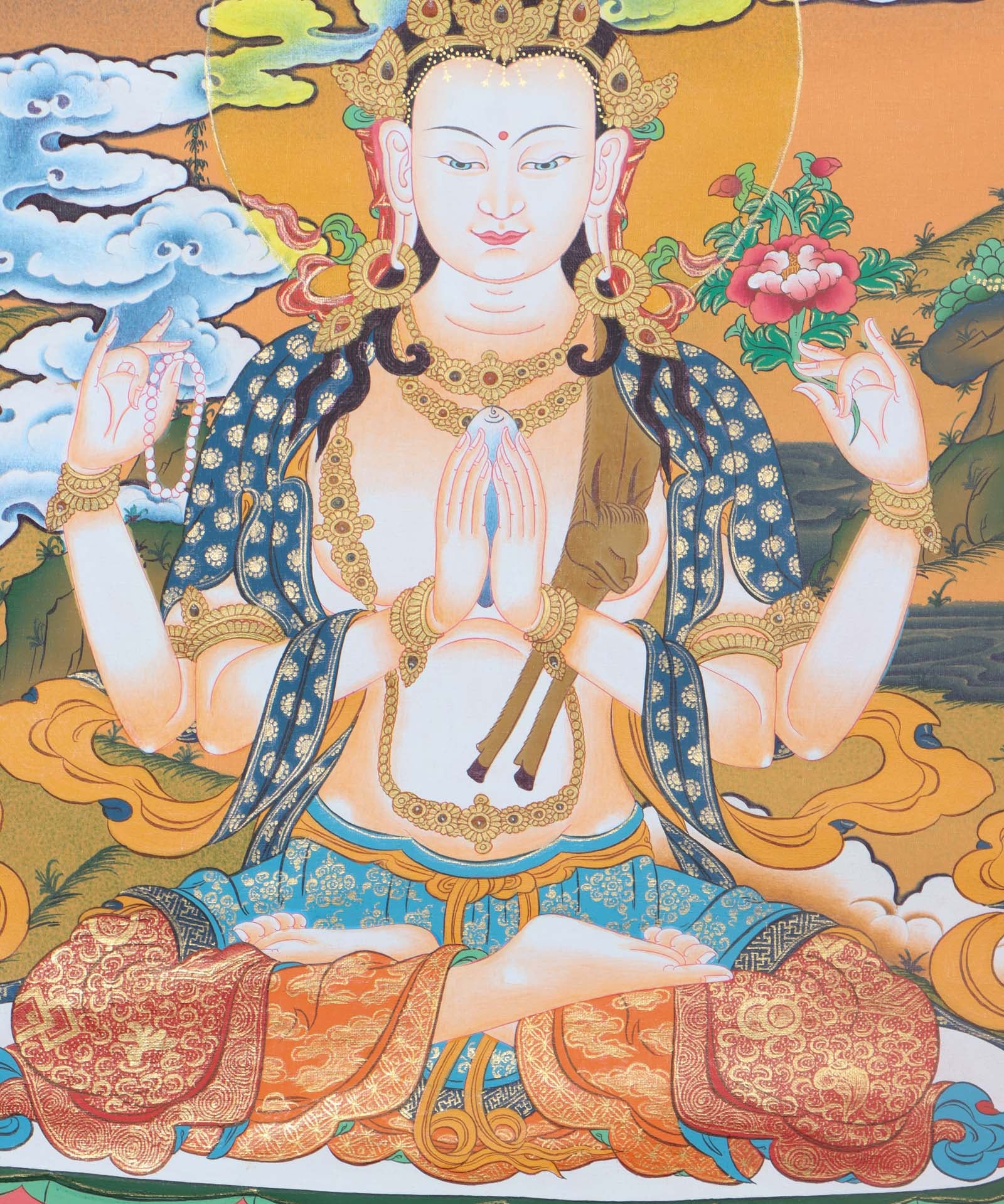 Chenrezig Thangka Art - Handpainted Thangka Art - Himalayas Shop