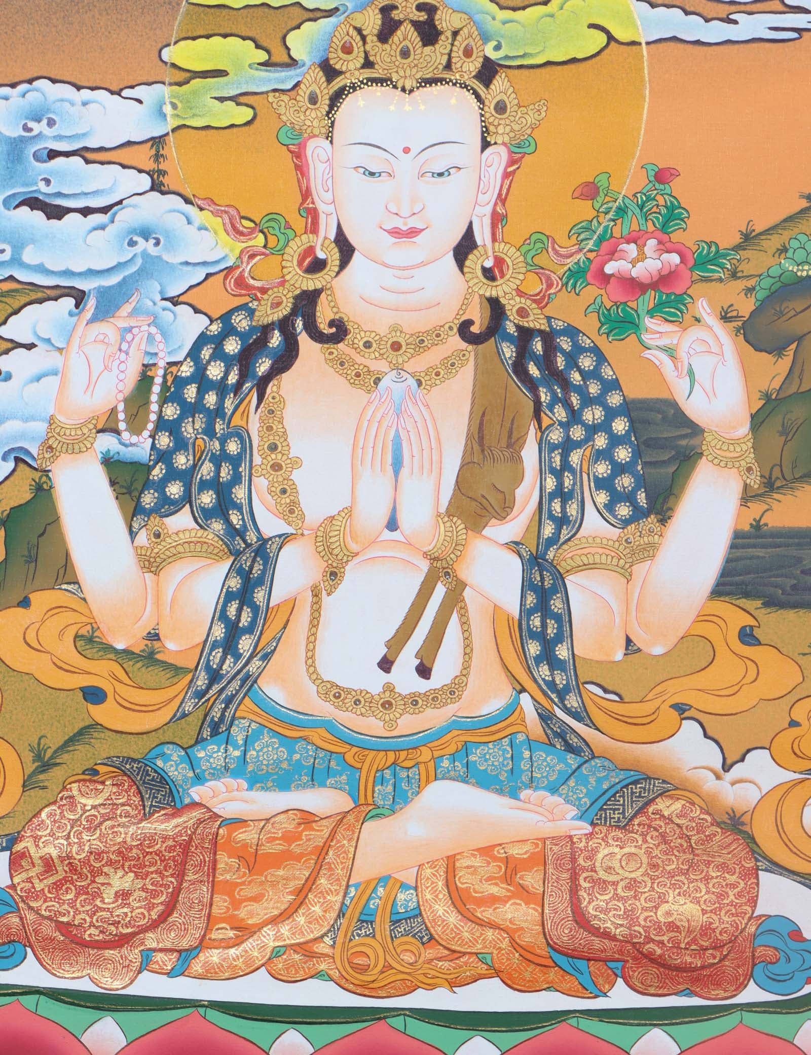 Chenrezig Thangka Art - Handpainted Thangka Art - Himalayas Shop