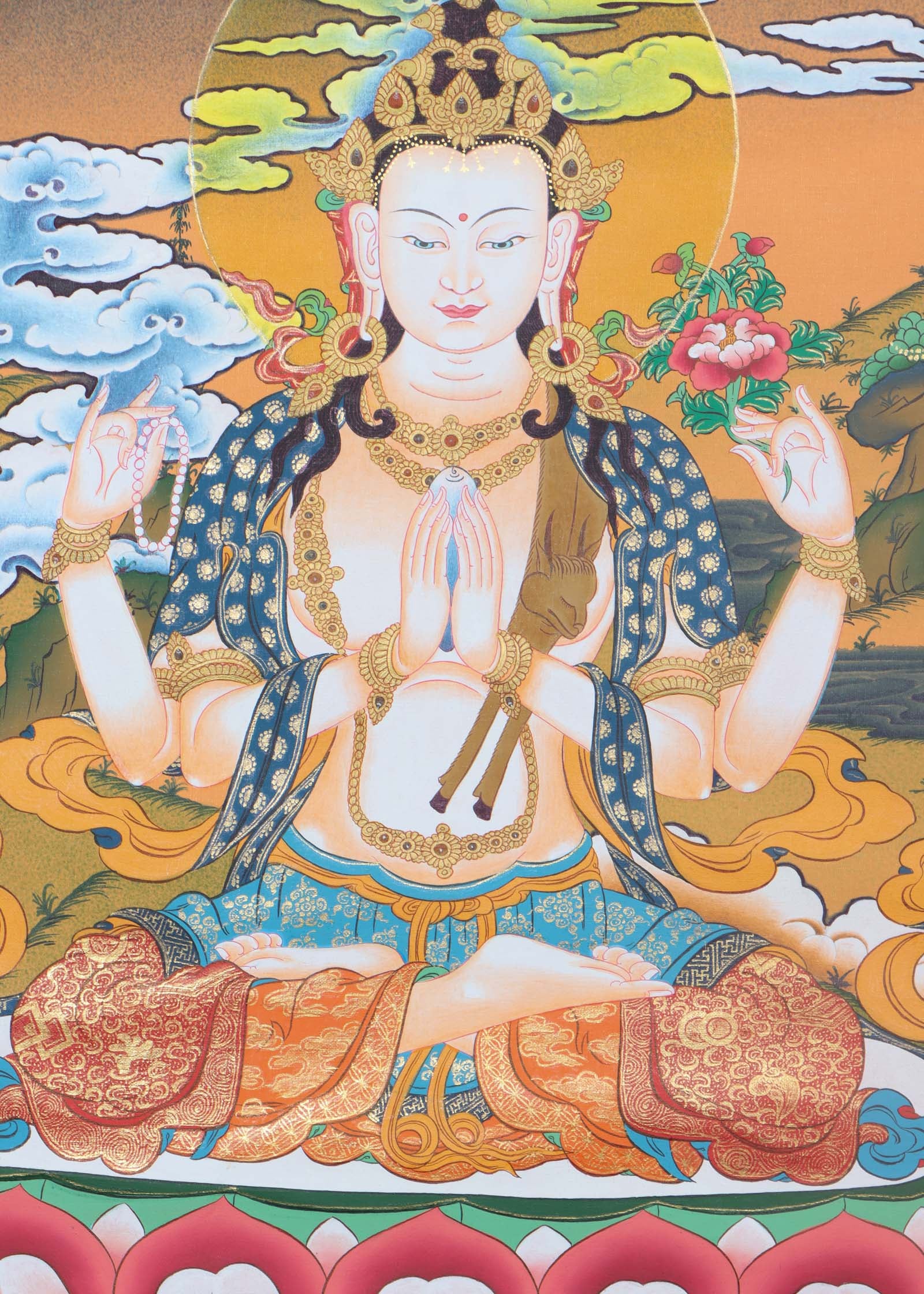 Chenrezig Thangka Art - Handpainted Thangka Art - Himalayas Shop
