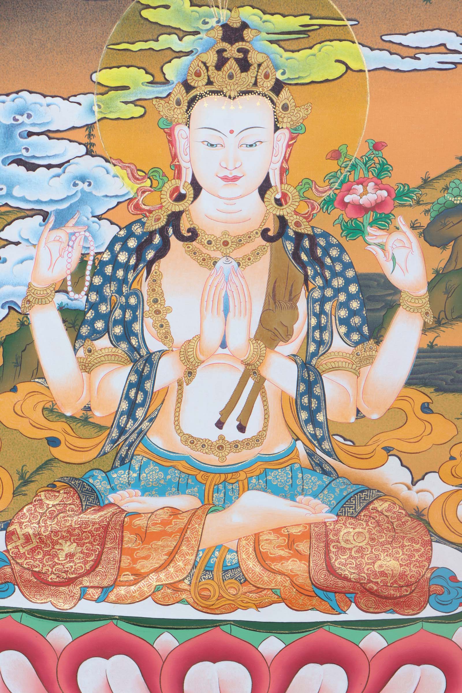 Chenrezig Thangka Art - Handpainted Thangka Art - Himalayas Shop