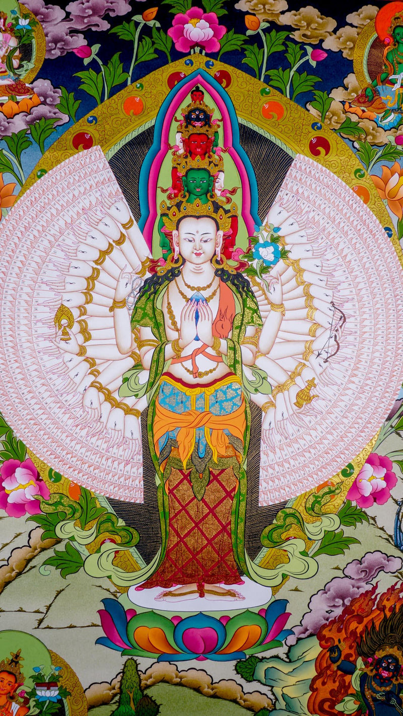 Avalokiteshvara Canvas Thangka Painting - Himalayas Shop