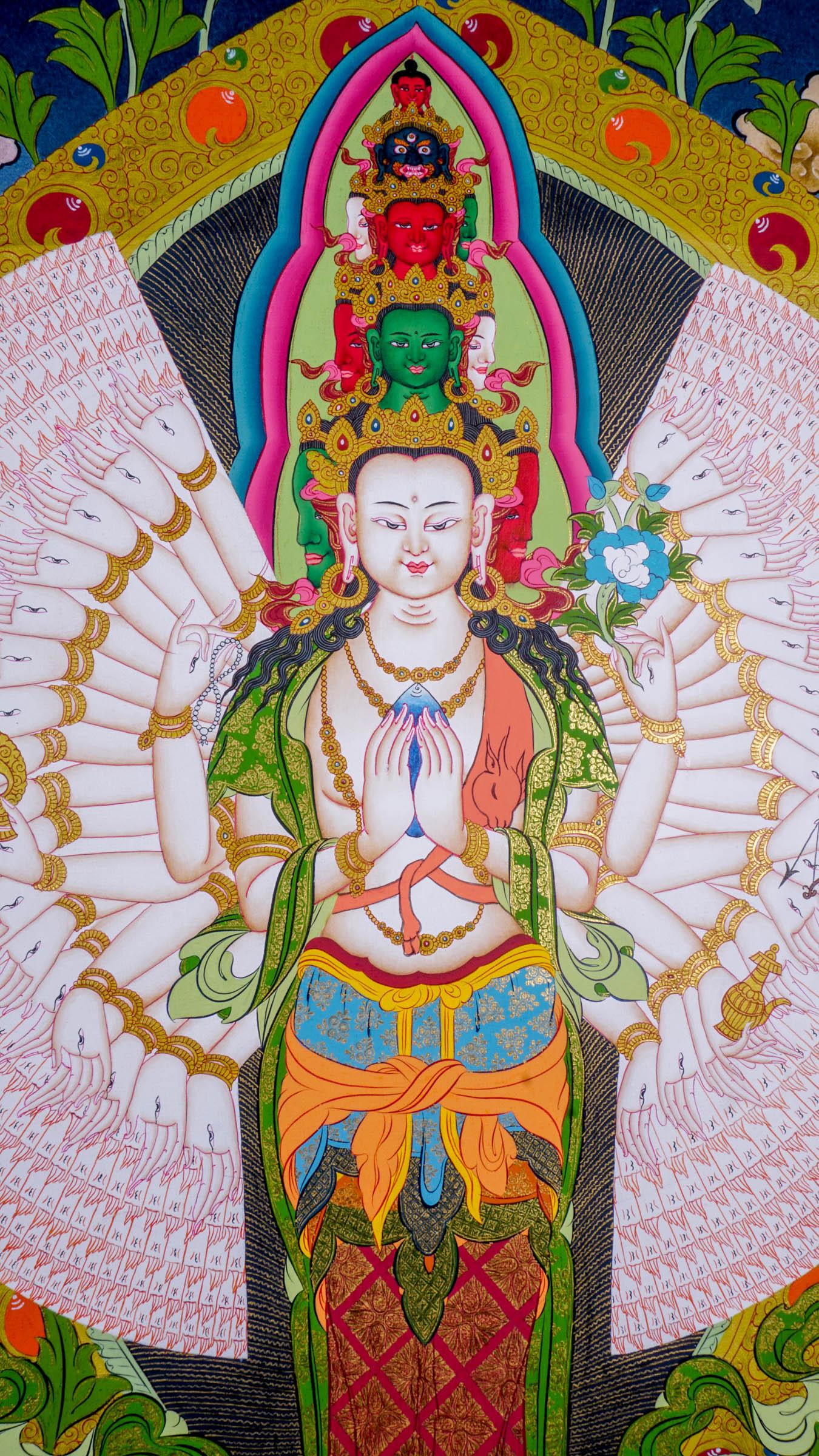 Avalokiteshvara Canvas Thangka Painting - Himalayas Shop