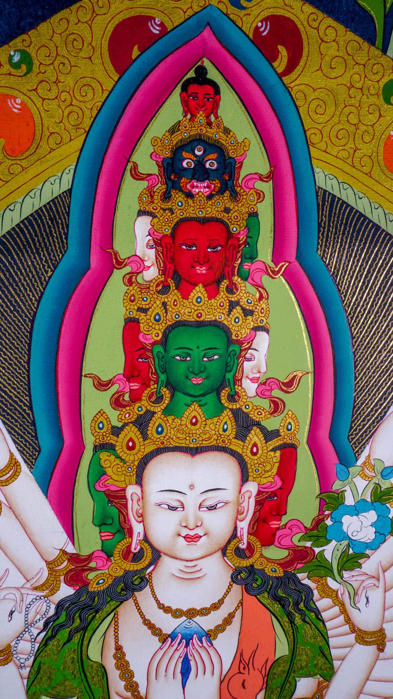 Avalokiteshvara Canvas Thangka Painting - Himalayas Shop