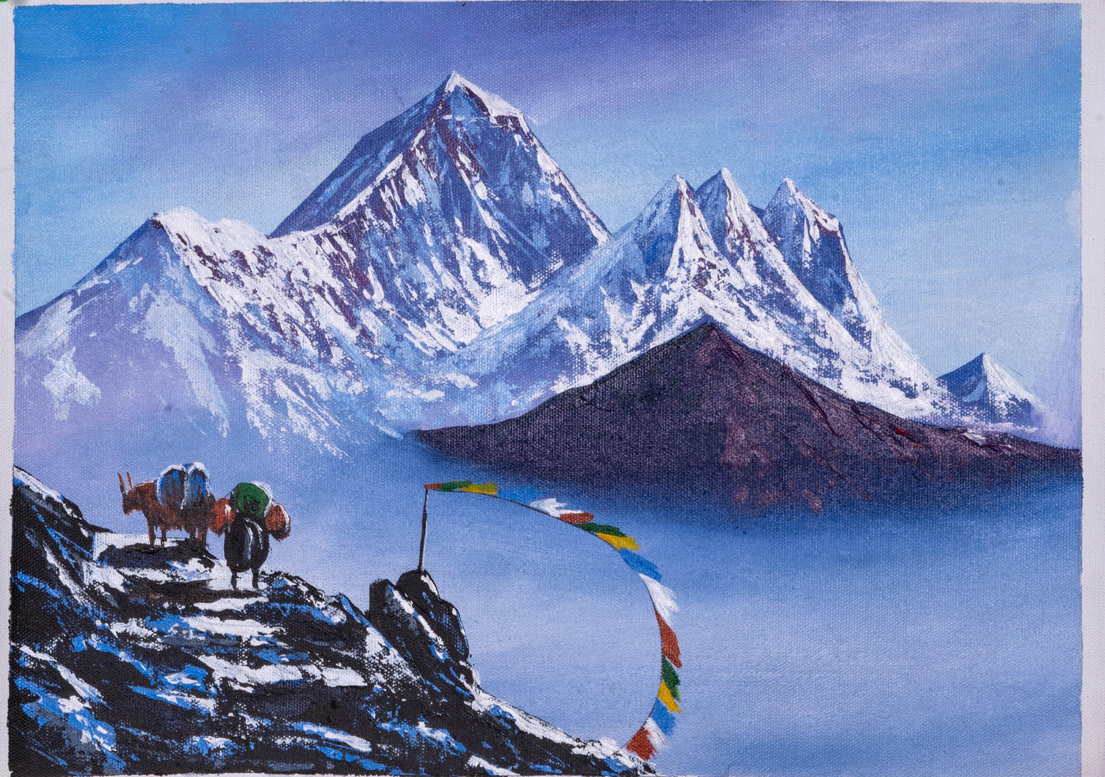 Oil painting of Mount Everest front view - Himalayas Shop