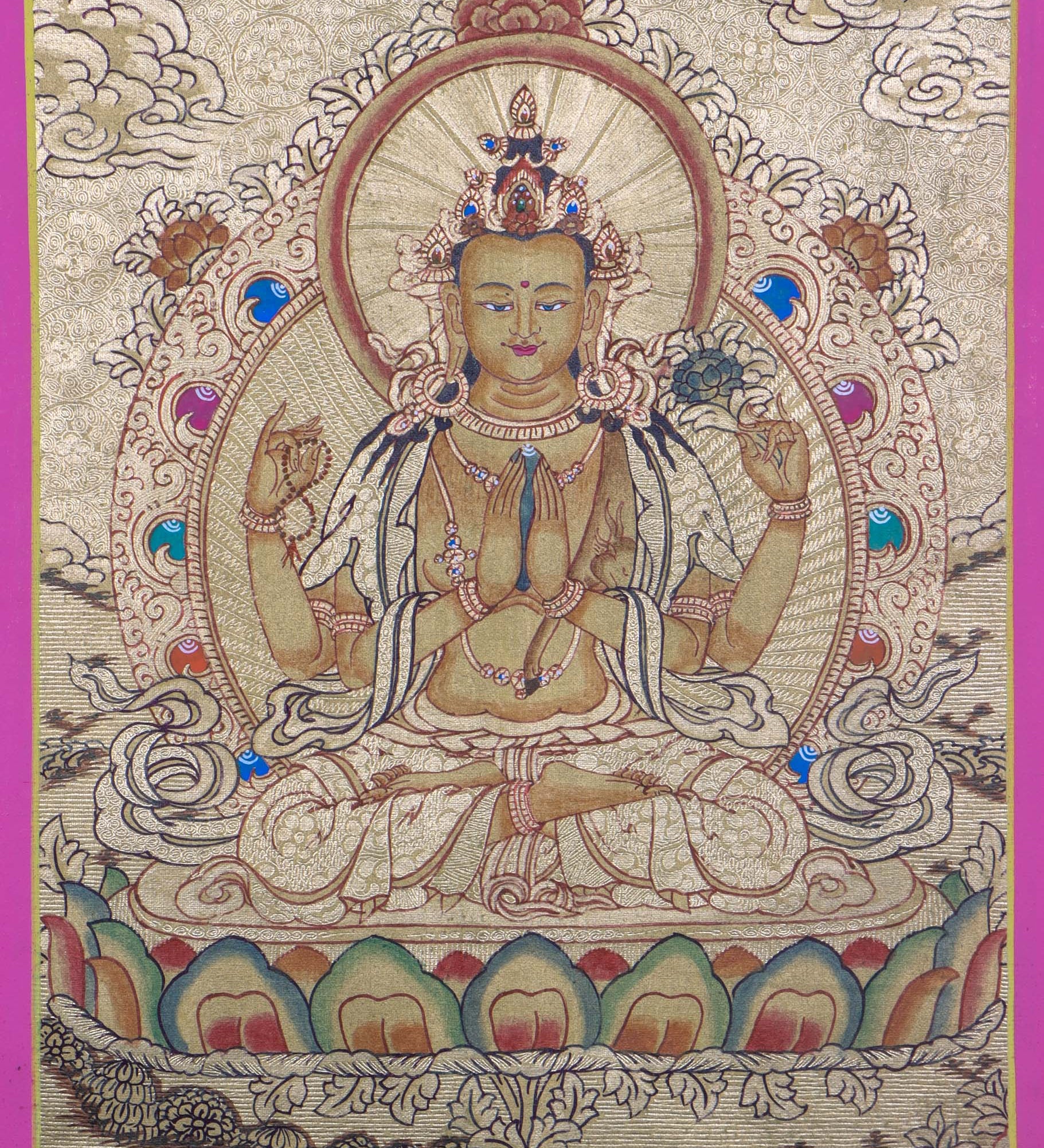 LA-01584Chenrezig Buddhist painting on Gold - Himalayas Shop