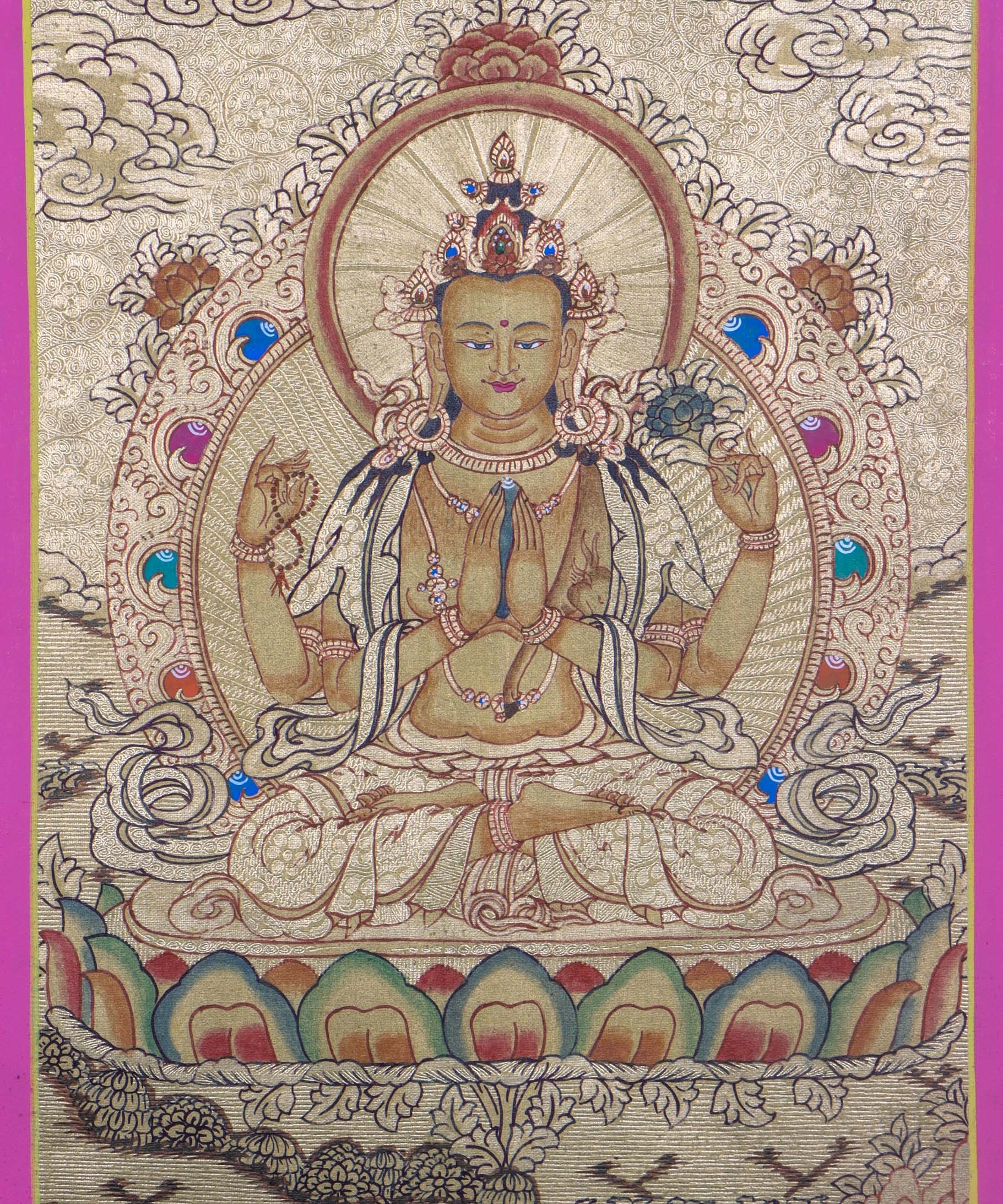 LA-01584Chenrezig Buddhist painting on Gold - Himalayas Shop