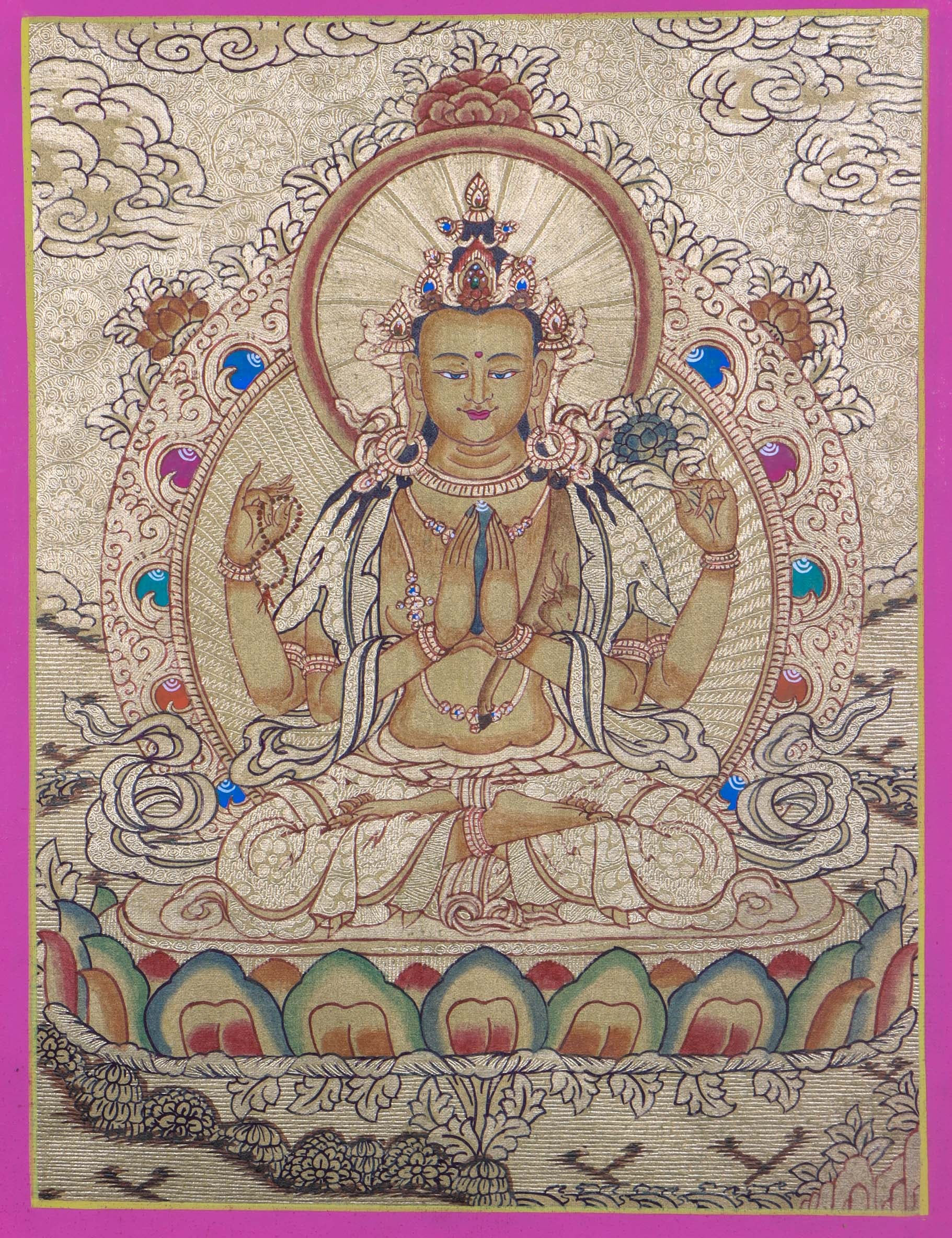 LA-01584Chenrezig Buddhist painting on Gold - Himalayas Shop