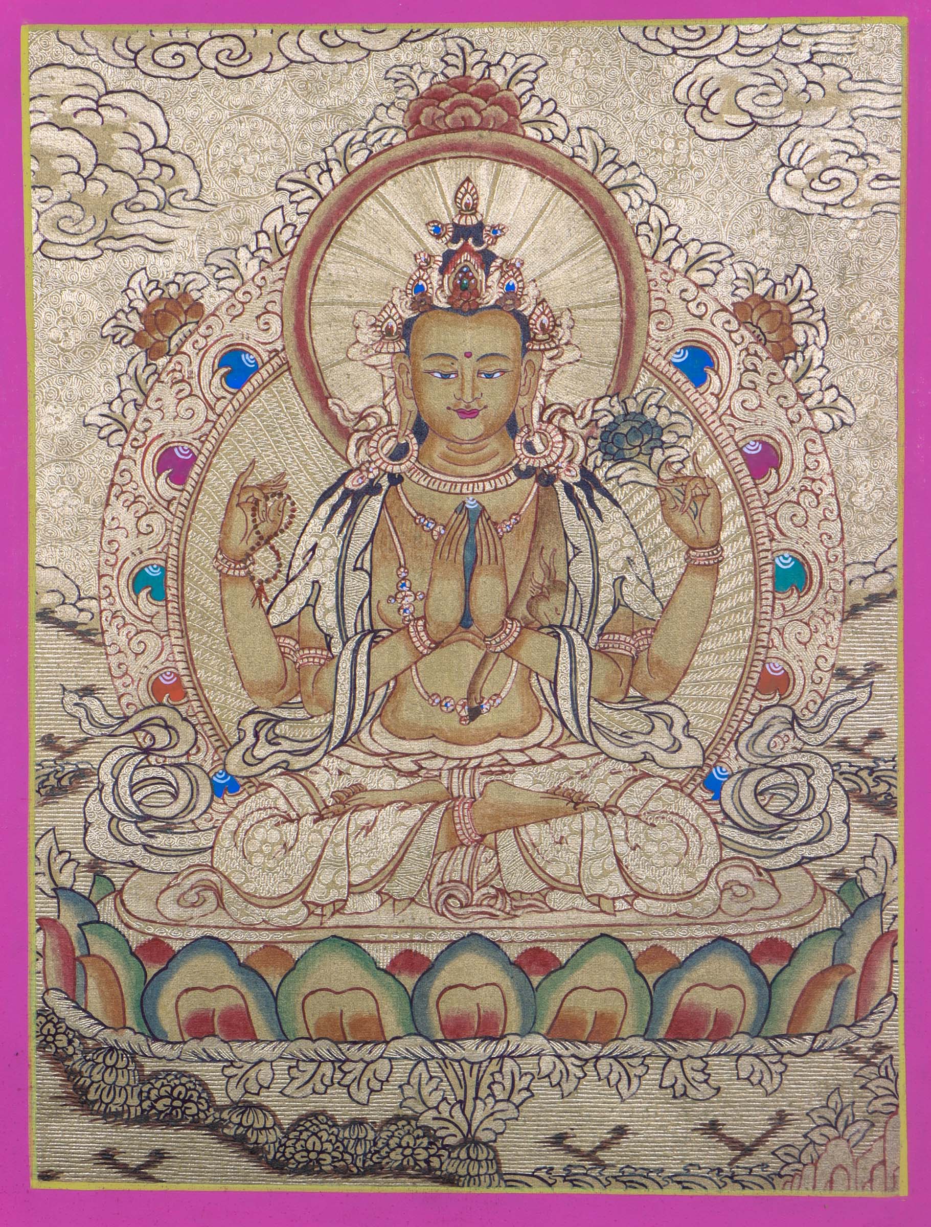 LA-01584Chenrezig Buddhist painting on Gold - Himalayas Shop