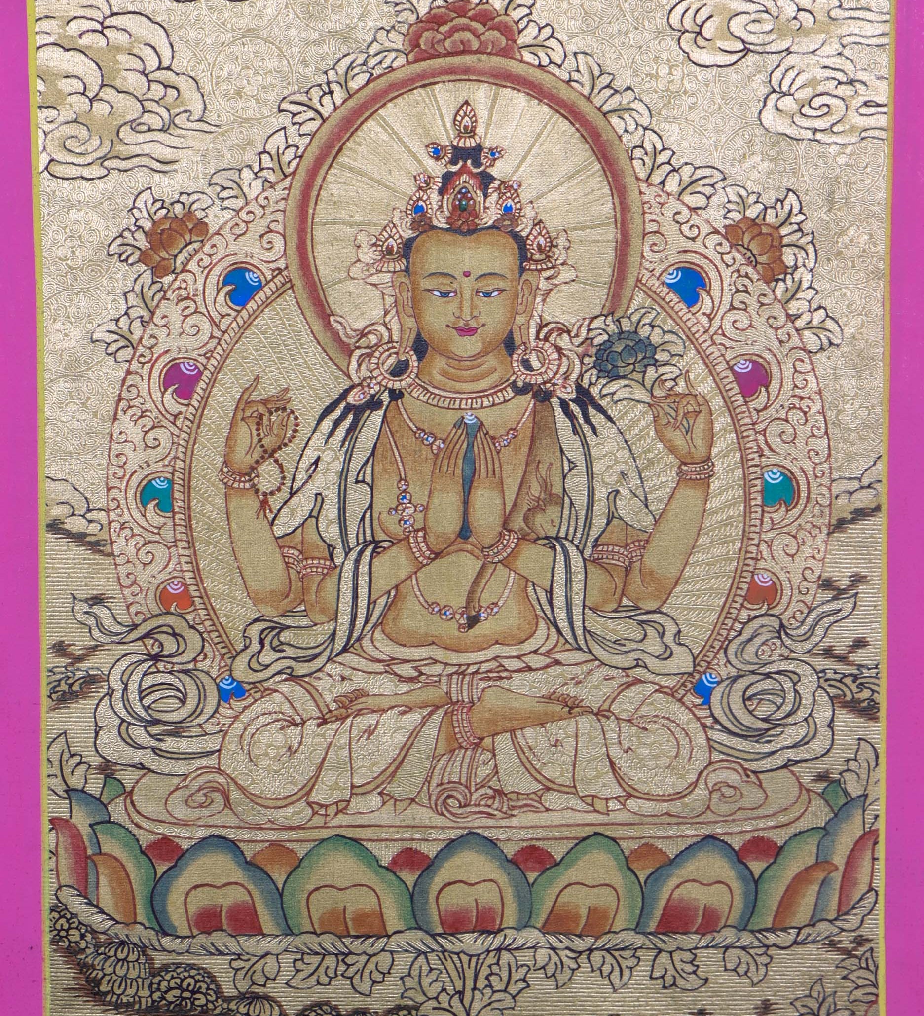 Chenrezig Buddhist painting on Gold - Himalayas Shop