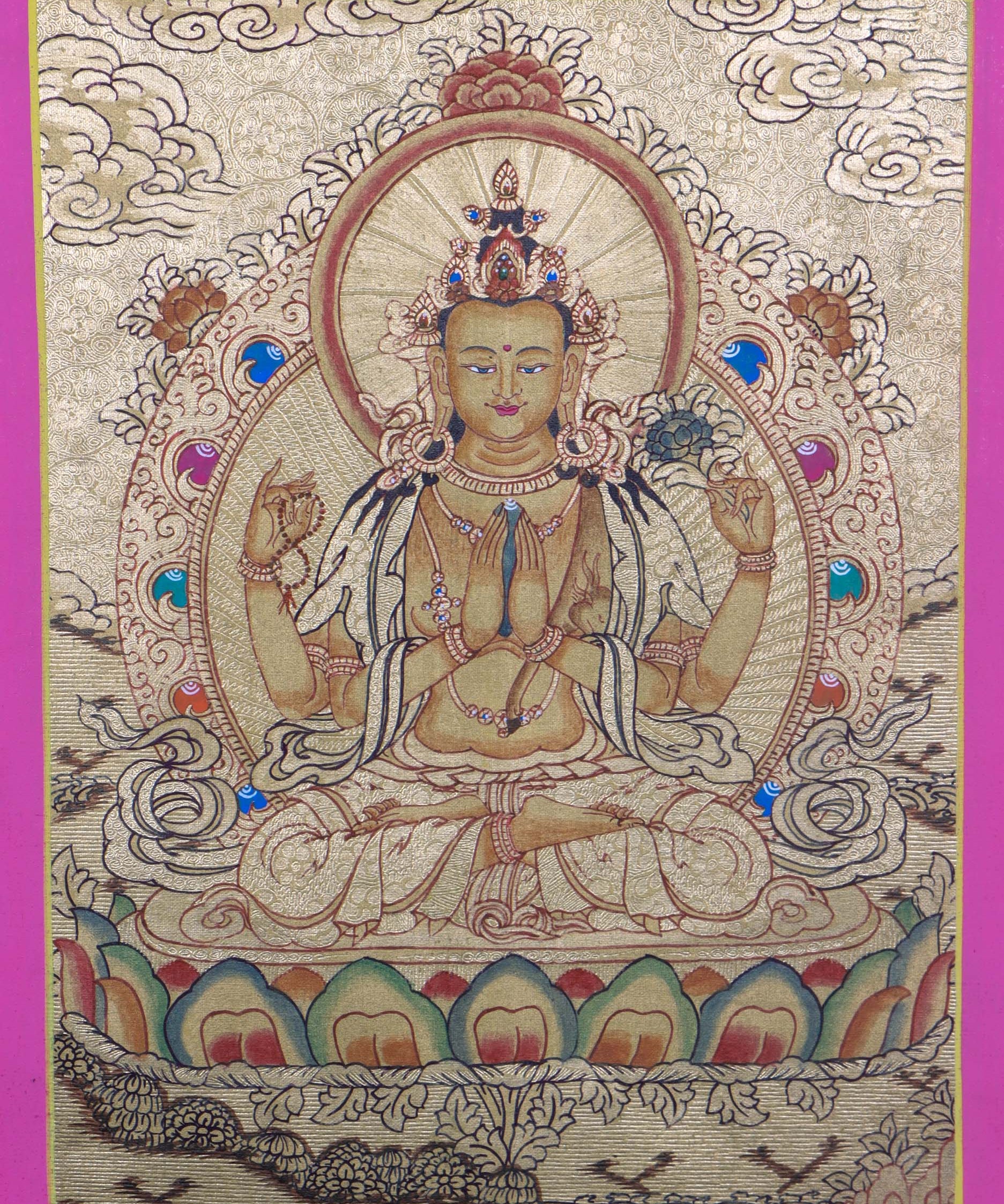 Chenrezig Buddhist painting on Gold - Himalayas Shop