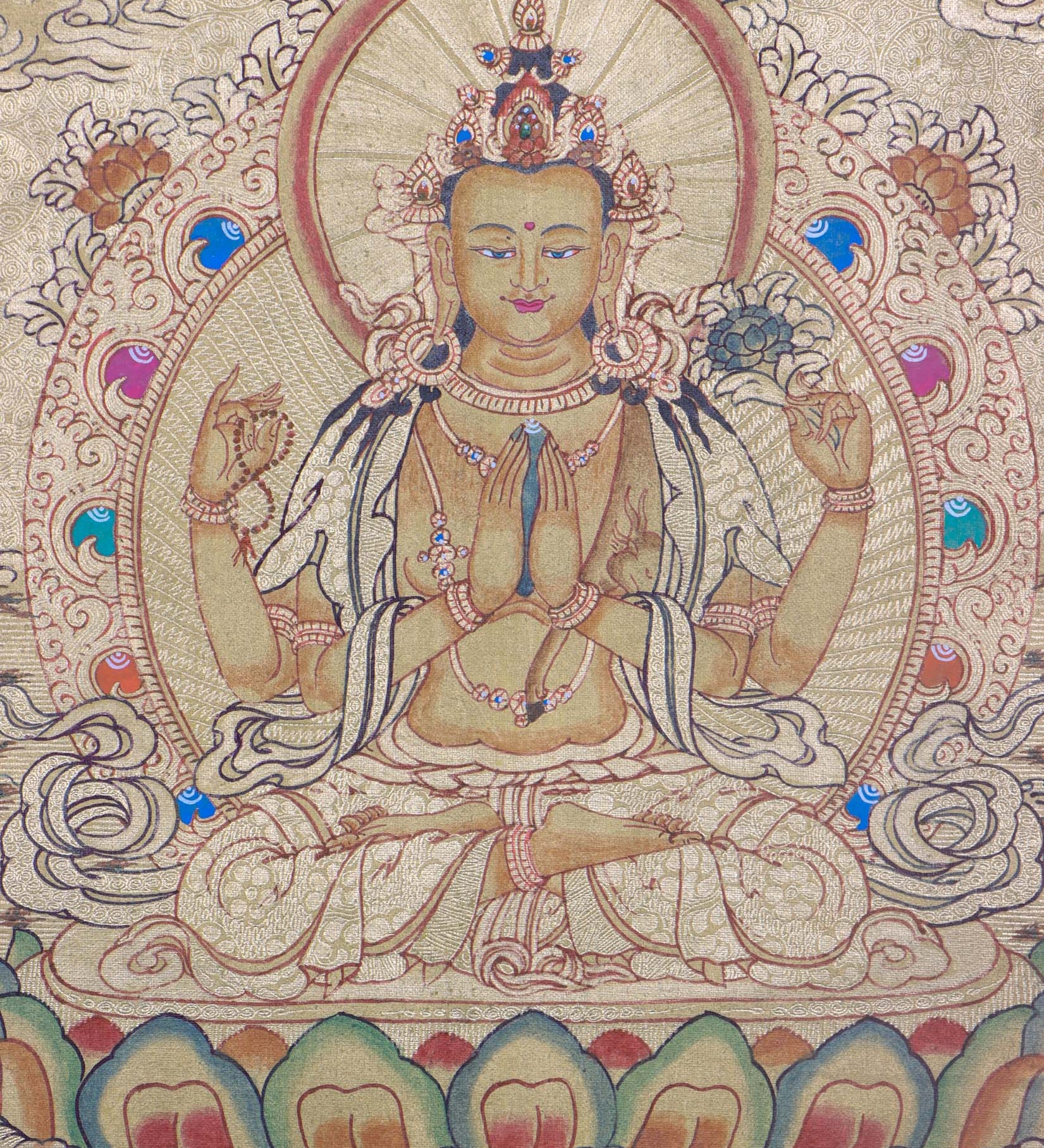 Chenrezig Buddhist painting on Gold - Himalayas Shop