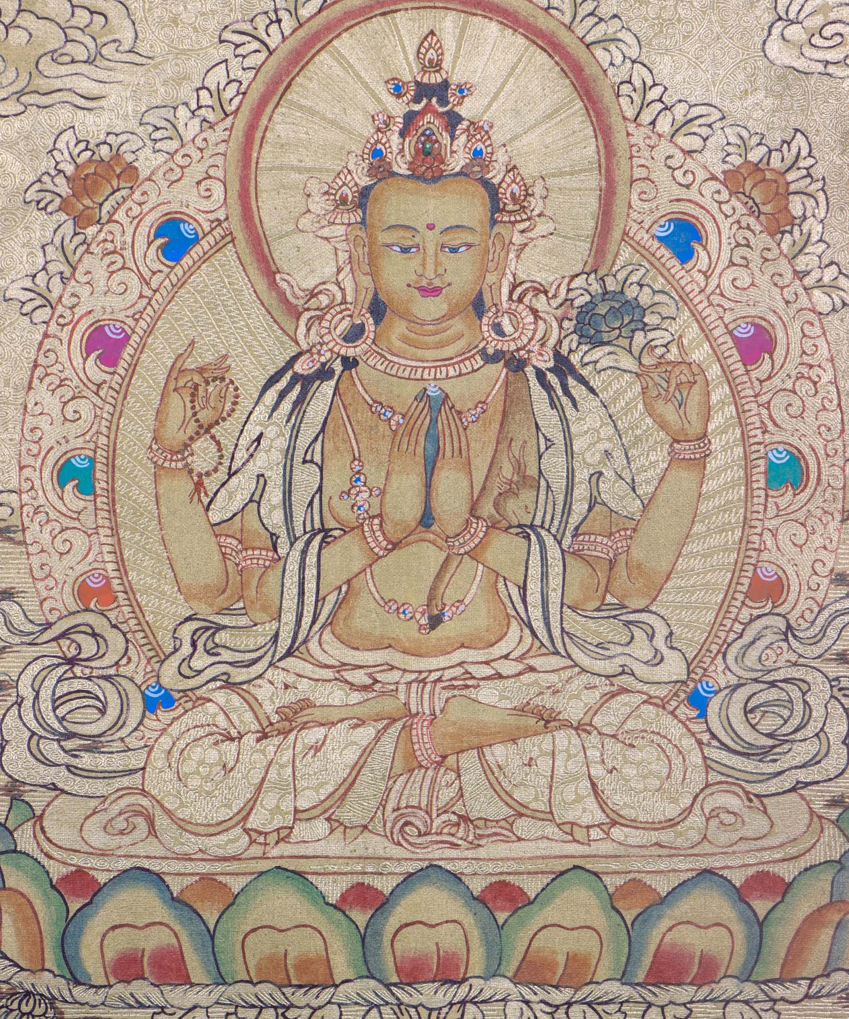 Chenrezig Buddhist painting on Gold - Himalayas Shop