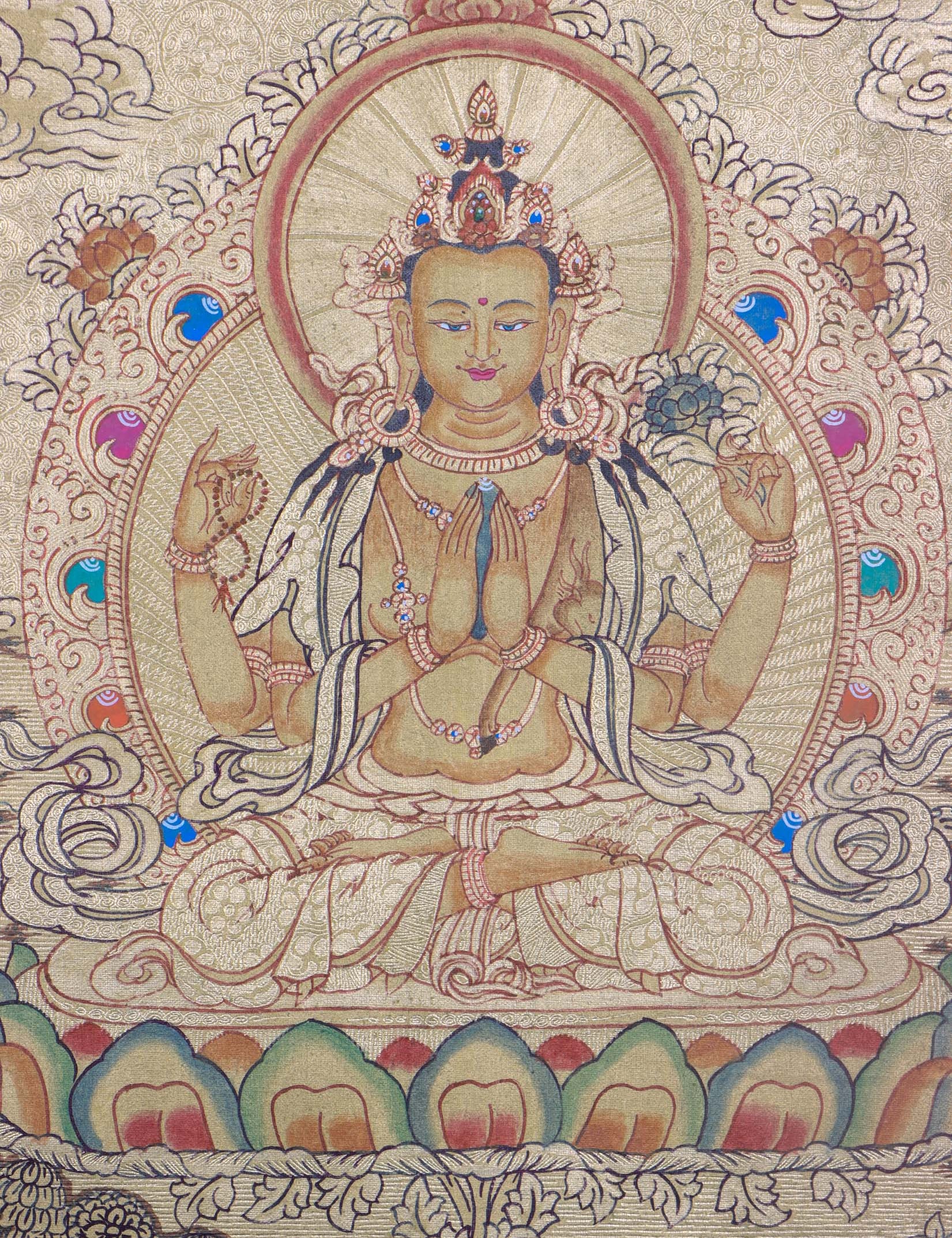 Chenrezig Buddhist painting on Gold - Himalayas Shop