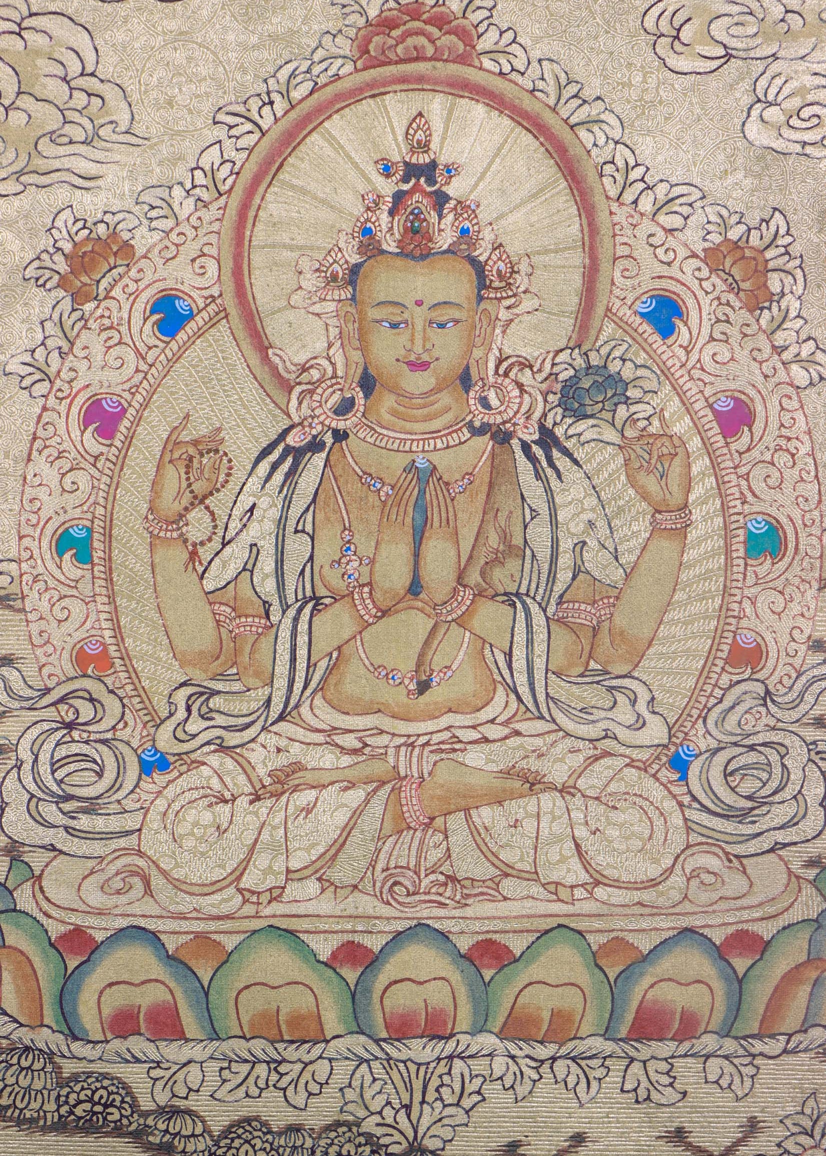 Chenrezig Buddhist painting on Gold - Himalayas Shop