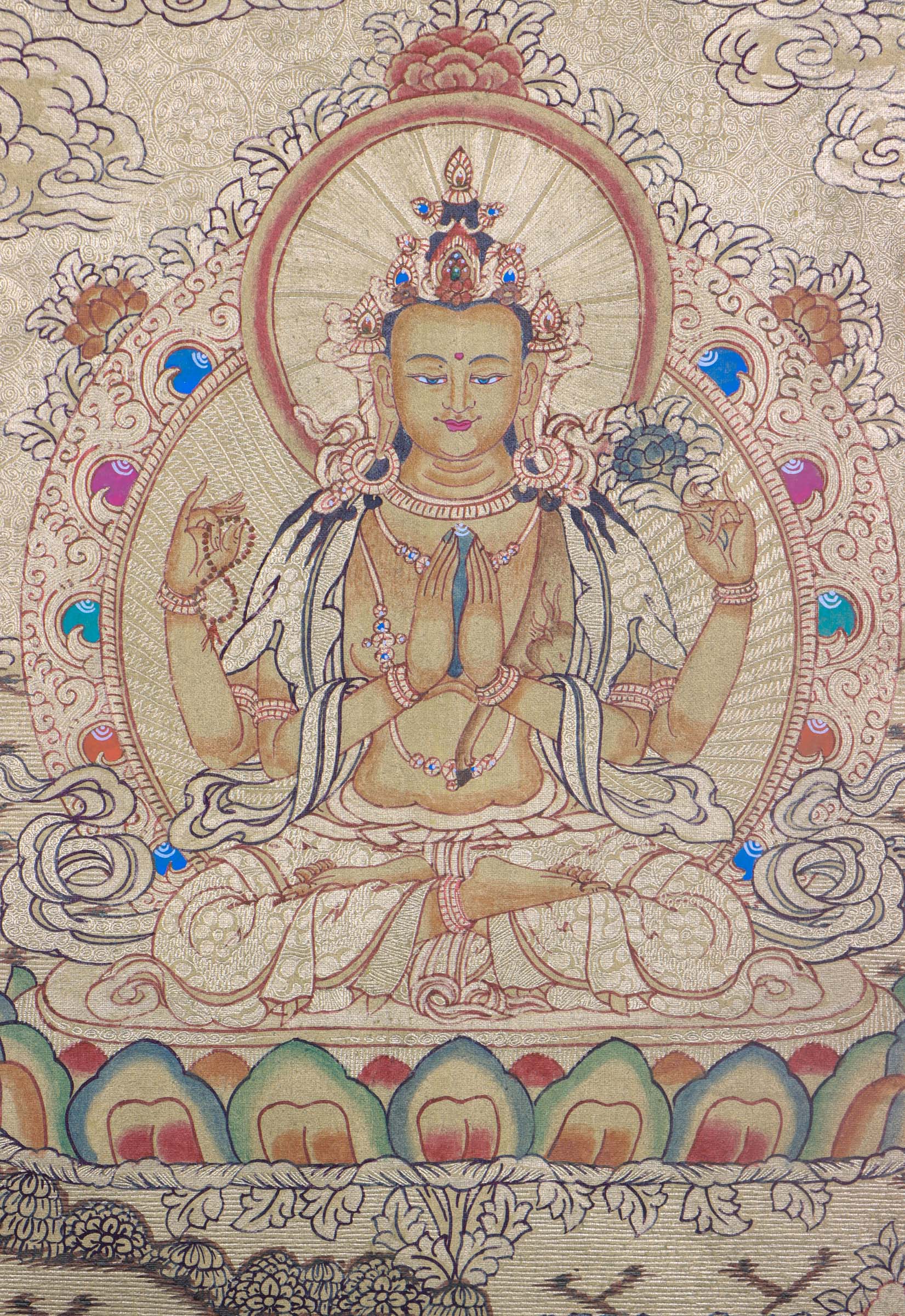 Chenrezig Buddhist painting on Gold - Himalayas Shop