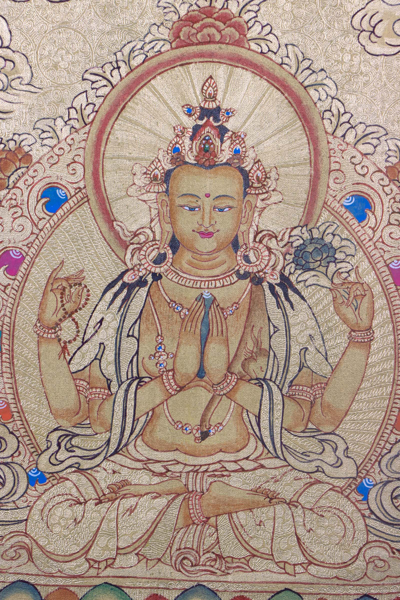 Chenrezig Buddhist painting on Gold - Himalayas Shop