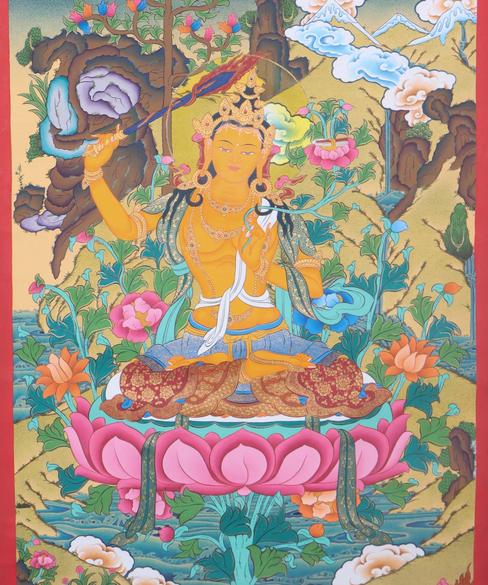 Manujshri Tibetan Thangka Painting - Handpainted Thangka Art - Himalayas Shop