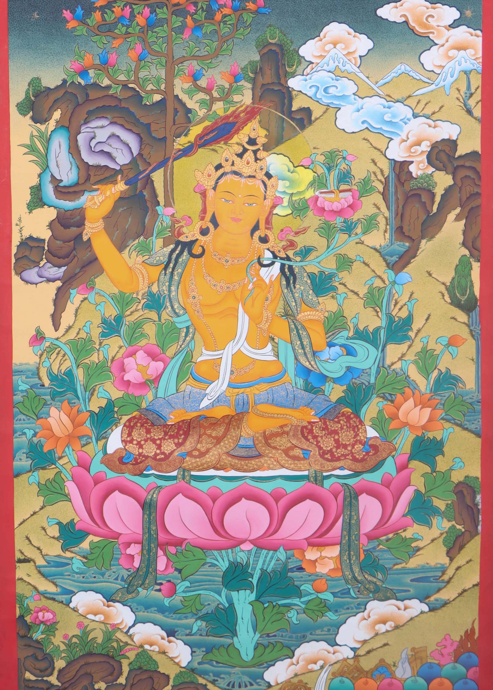 Manujshri Tibetan Thangka Painting - Handpainted Thangka Art - Himalayas Shop