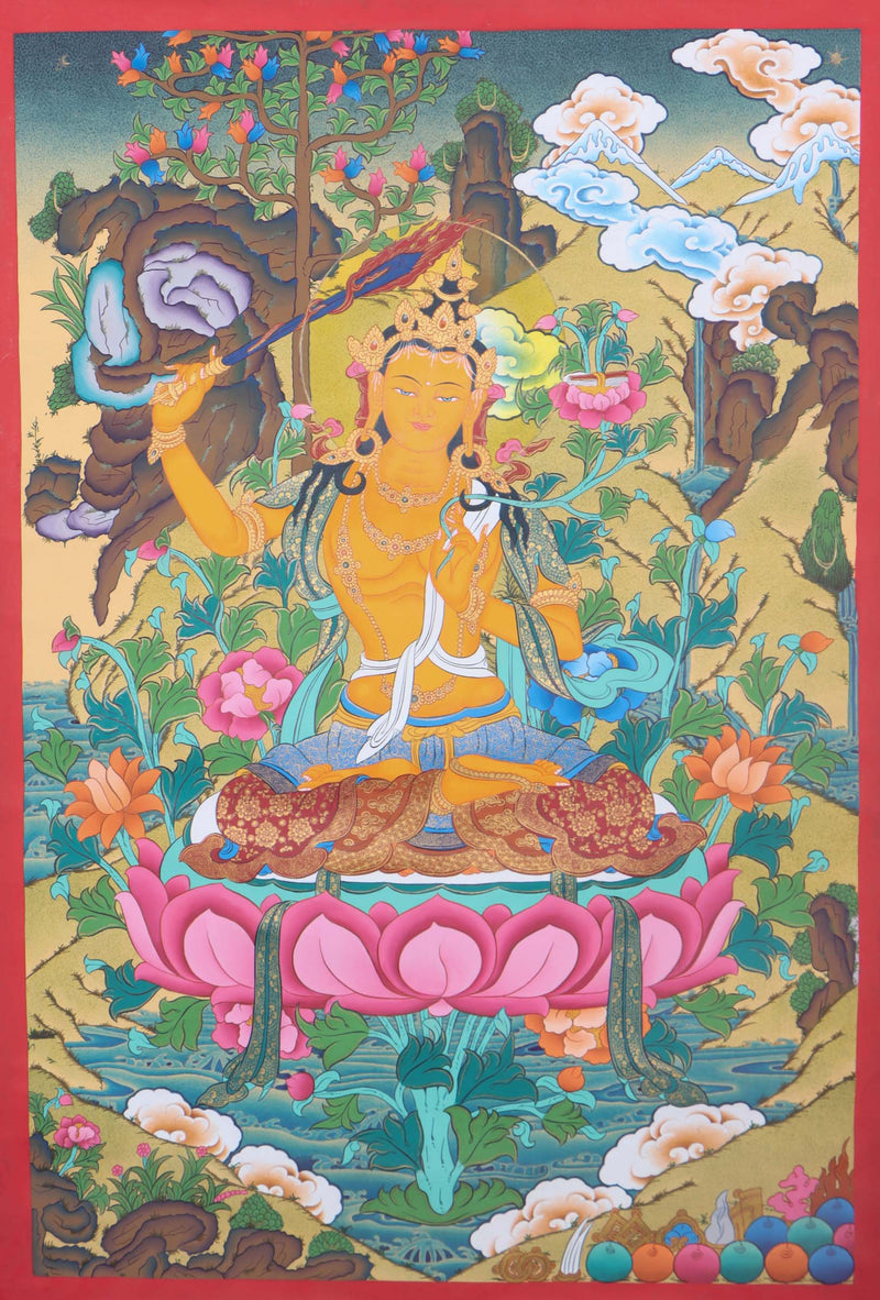 Manujshri Tibetan Thangka Painting - Handpainted Thangka Art - Himalayas Shop