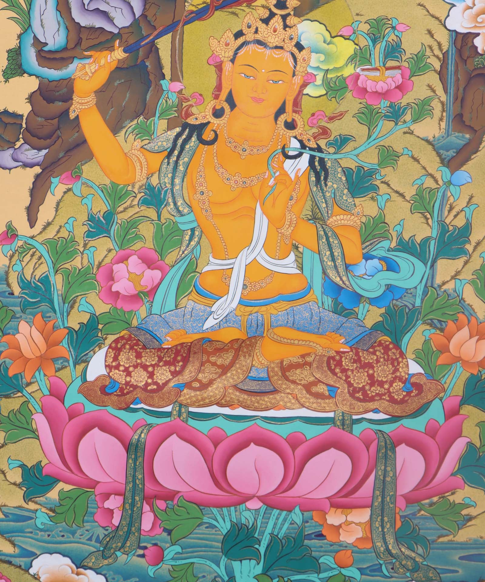 Manujshri Tibetan Thangka Painting - Handpainted Thangka Art - Himalayas Shop