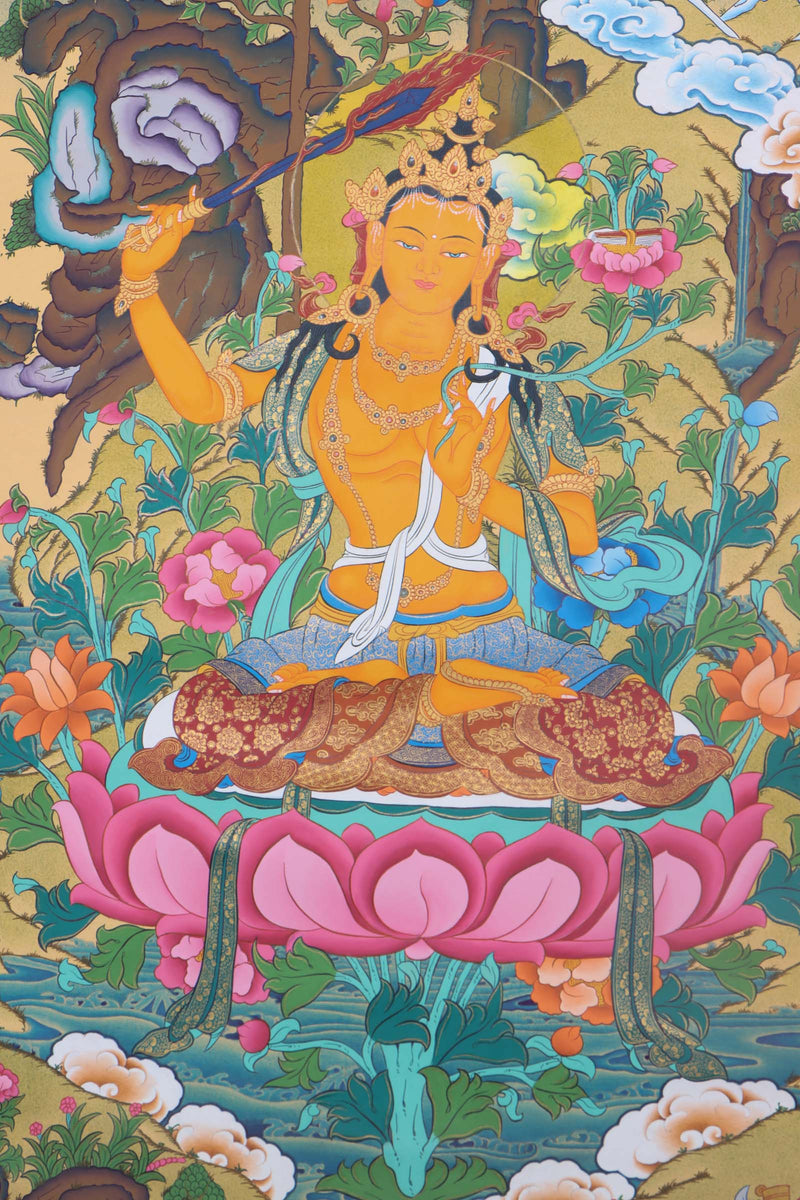 Manujshri Tibetan Thangka Painting - Handpainted Thangka Art - Himalayas Shop