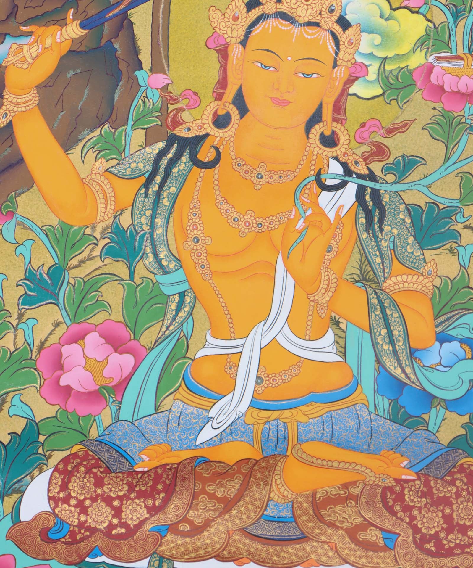 Manujshri Tibetan Thangka Painting - Handpainted Thangka Art - Himalayas Shop