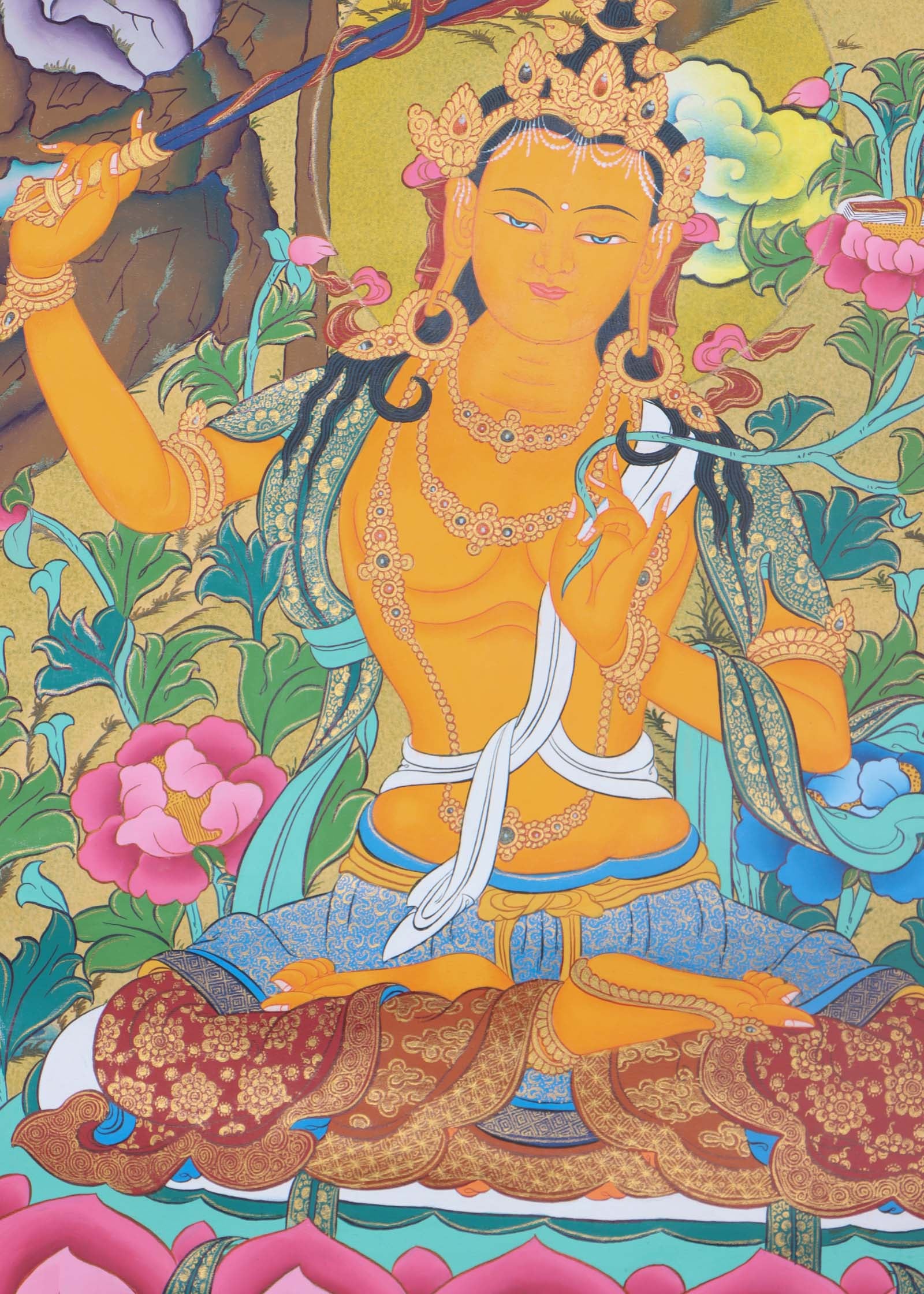 Manujshri Tibetan Thangka Painting - Handpainted Thangka Art - Himalayas Shop