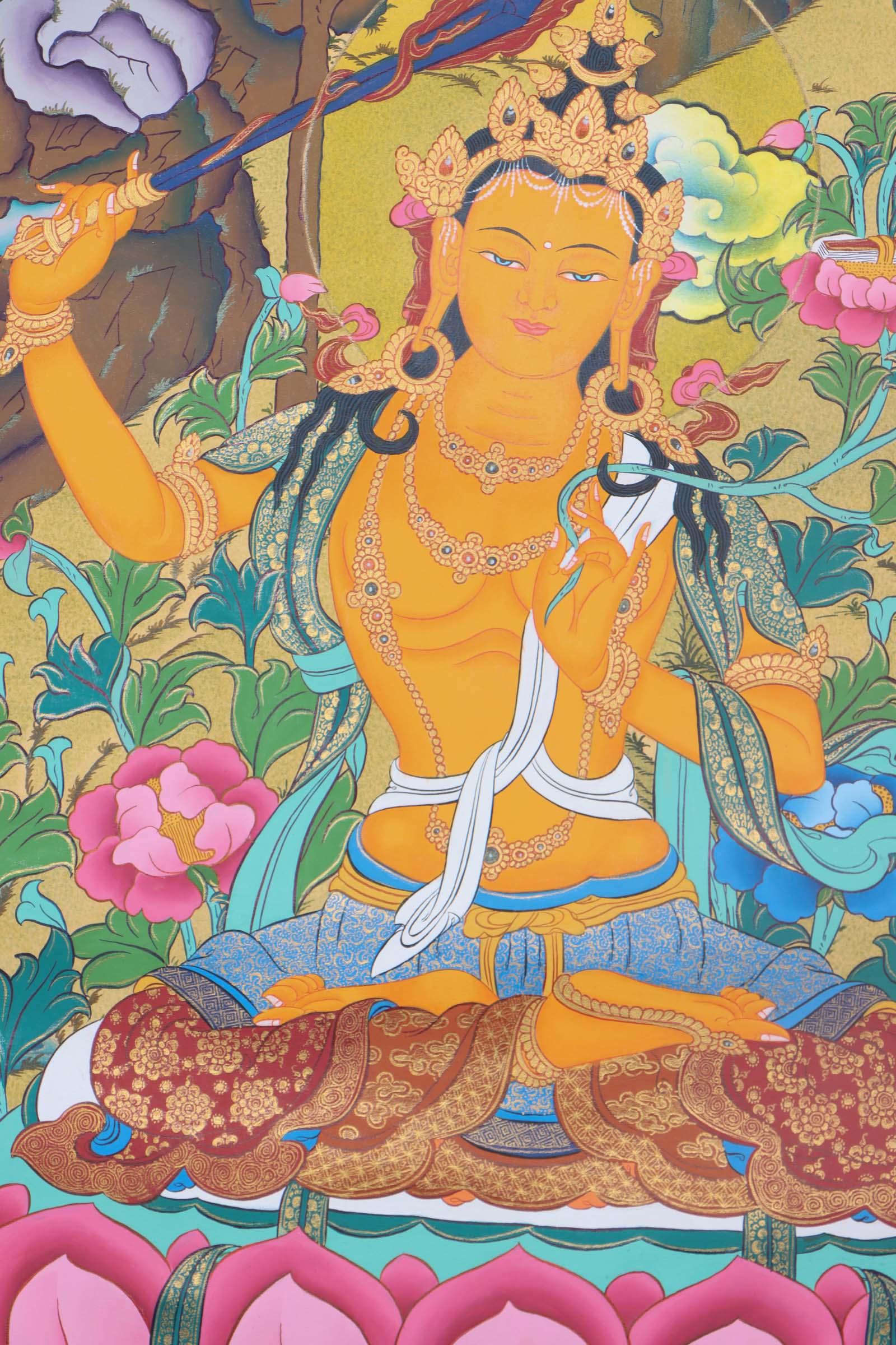 Manujshri Tibetan Thangka Painting - Handpainted Thangka Art - Himalayas Shop