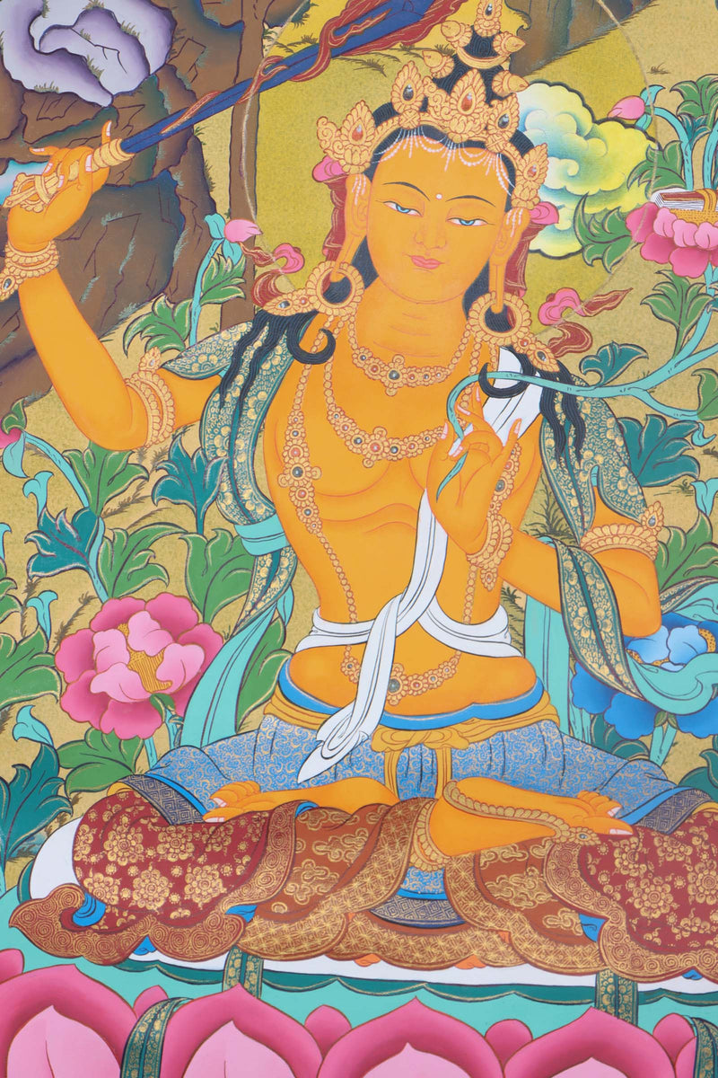 Manujshri Tibetan Thangka Painting - Handpainted Thangka Art - Himalayas Shop
