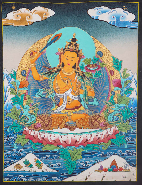Manujshri Tibetan Thangka Painting - Handpainted Thangka Art - Himalayas Shop