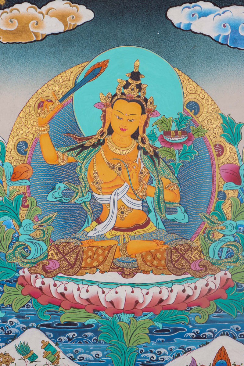 Manujshri Tibetan Thangka Painting - Handpainted Thangka Art - Himalayas Shop