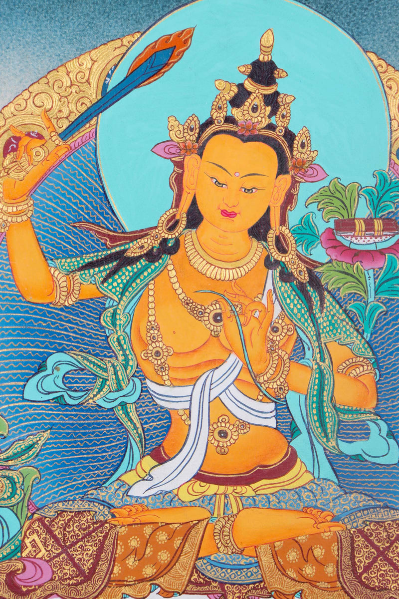 Manujshri Tibetan Thangka Painting - Handpainted Thangka Art - Himalayas Shop
