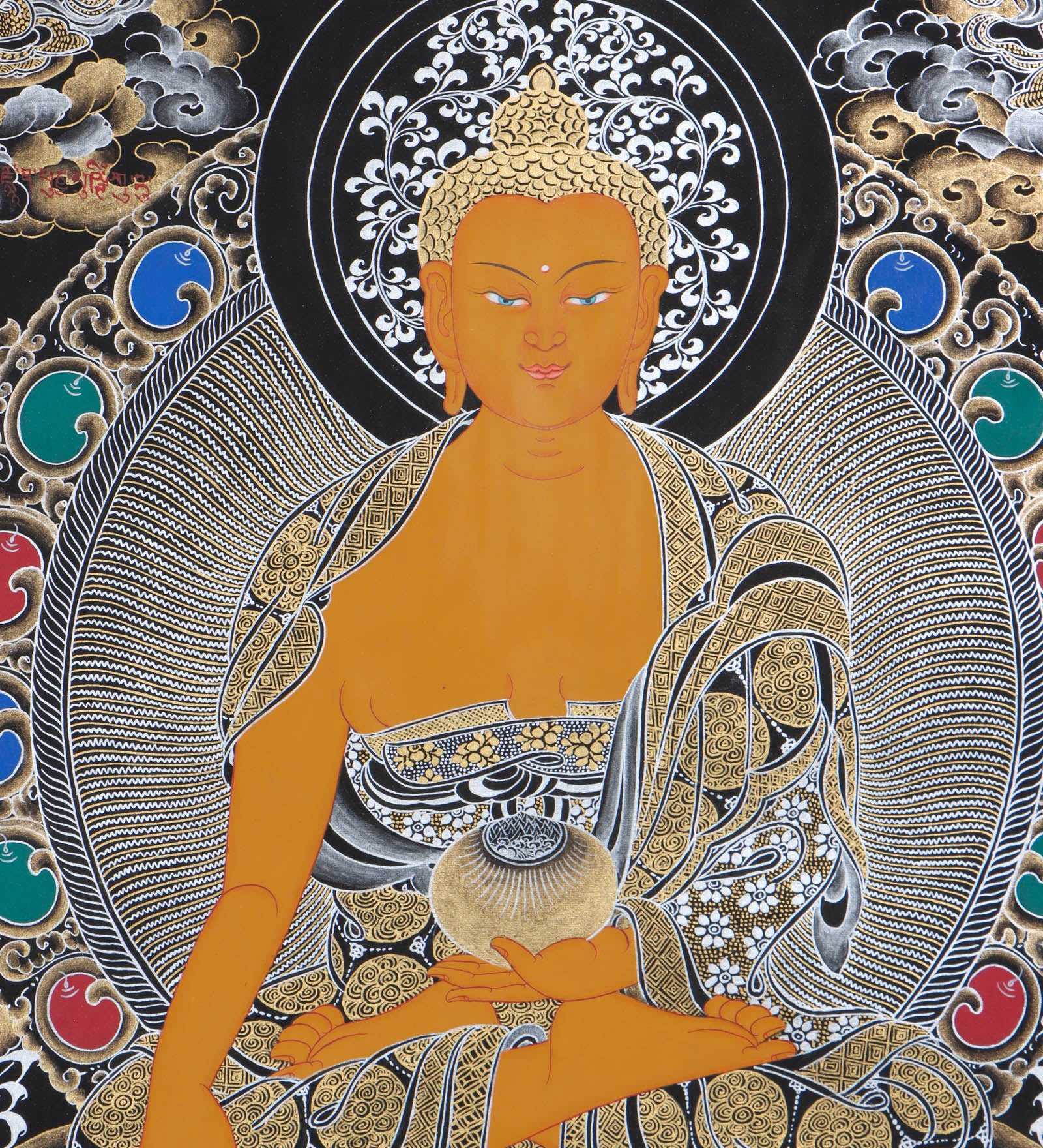 Shakyamuni  Buddha Thangka Painting - Painted only using natural stone color - Himalayas Shop Buddha Thangka Painting - Painted only using natural stone color - Himalayas Shop