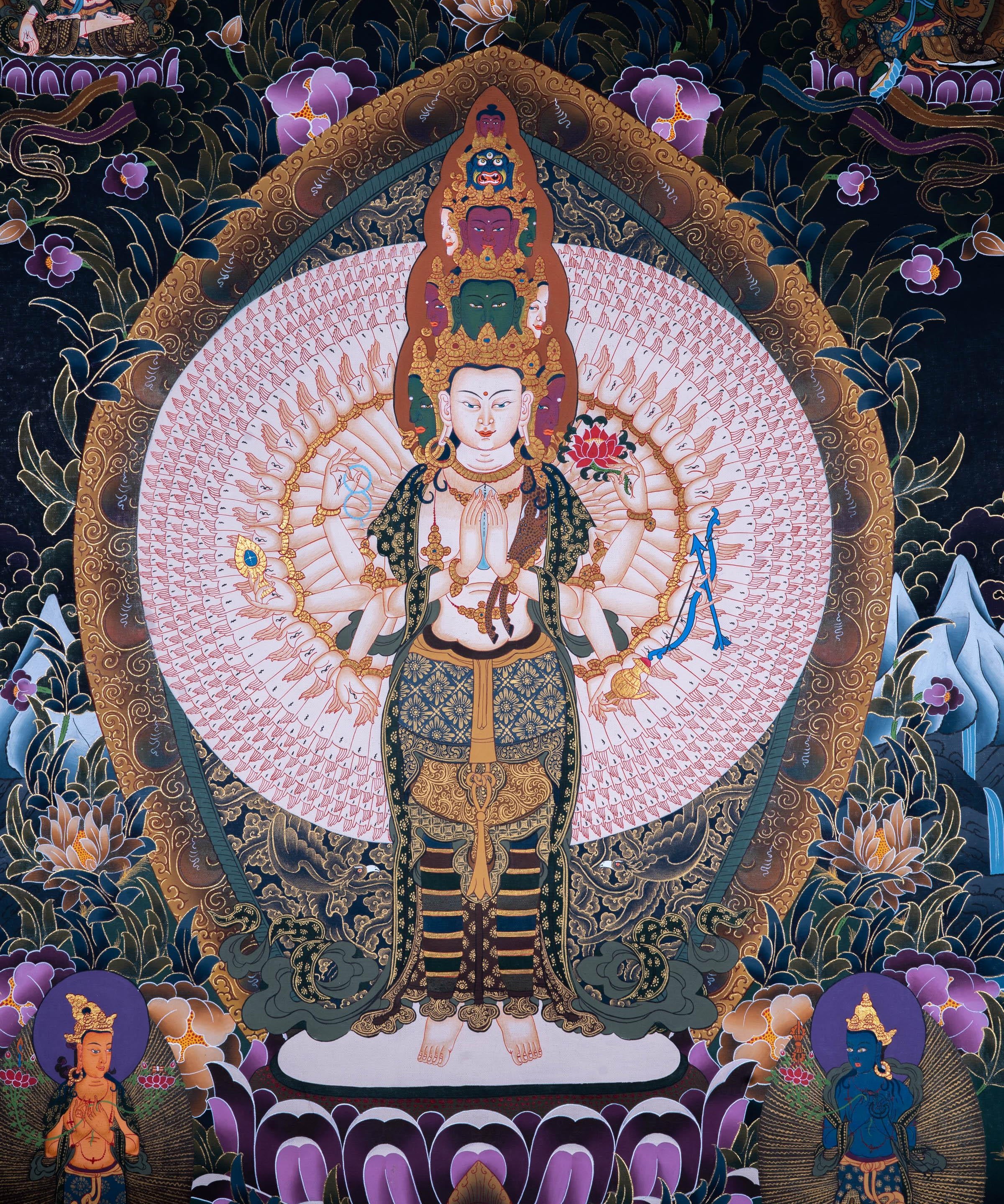 Avalokiteshvara Thangka painting from The Himalayas - Himalayas Shop
