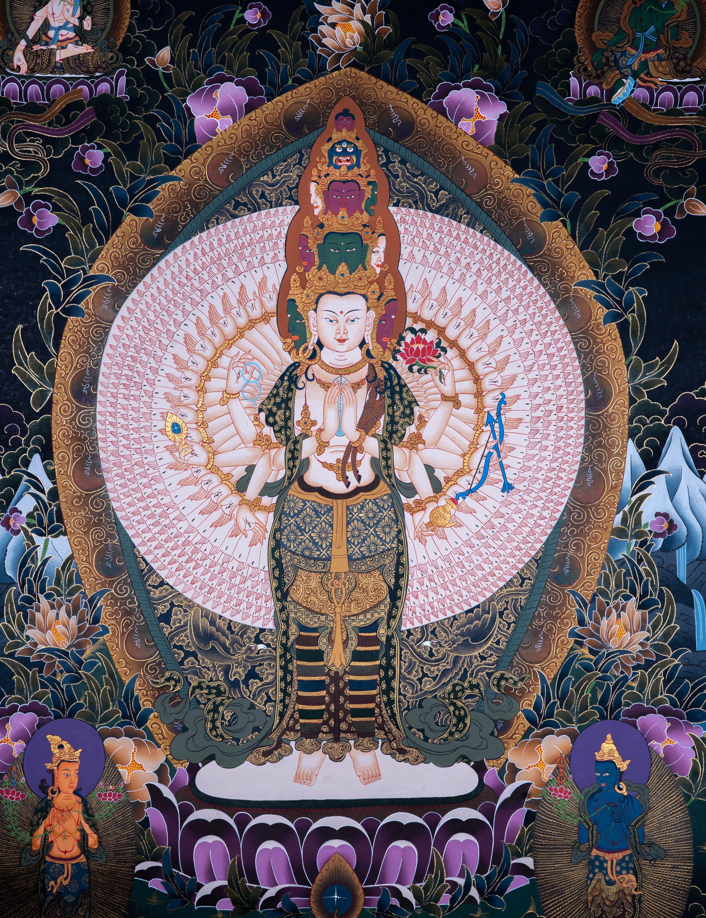 Avalokiteshvara Thangka painting from The Himalayas - Himalayas Shop