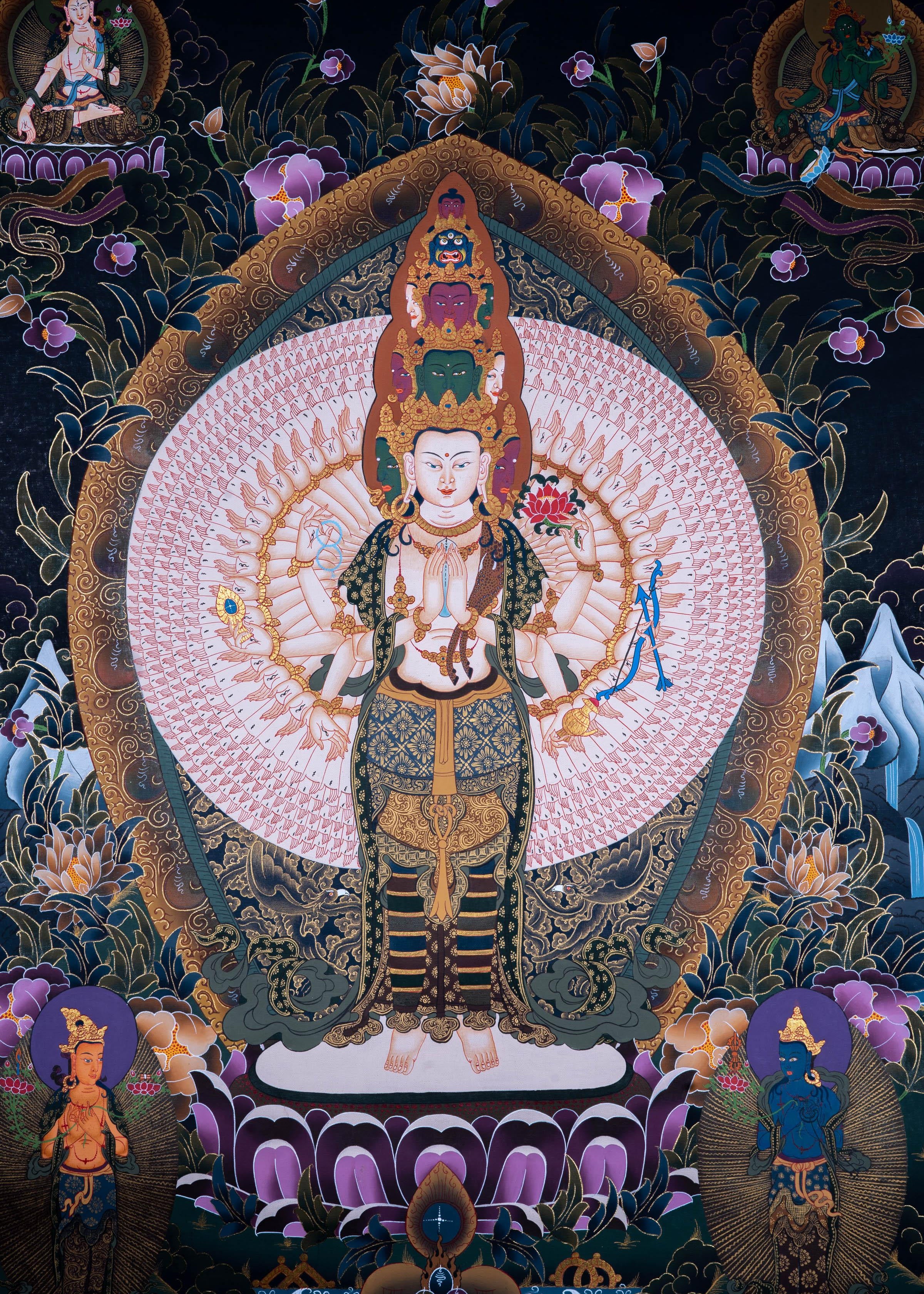 Avalokiteshvara Thangka painting from The Himalayas - Himalayas Shop