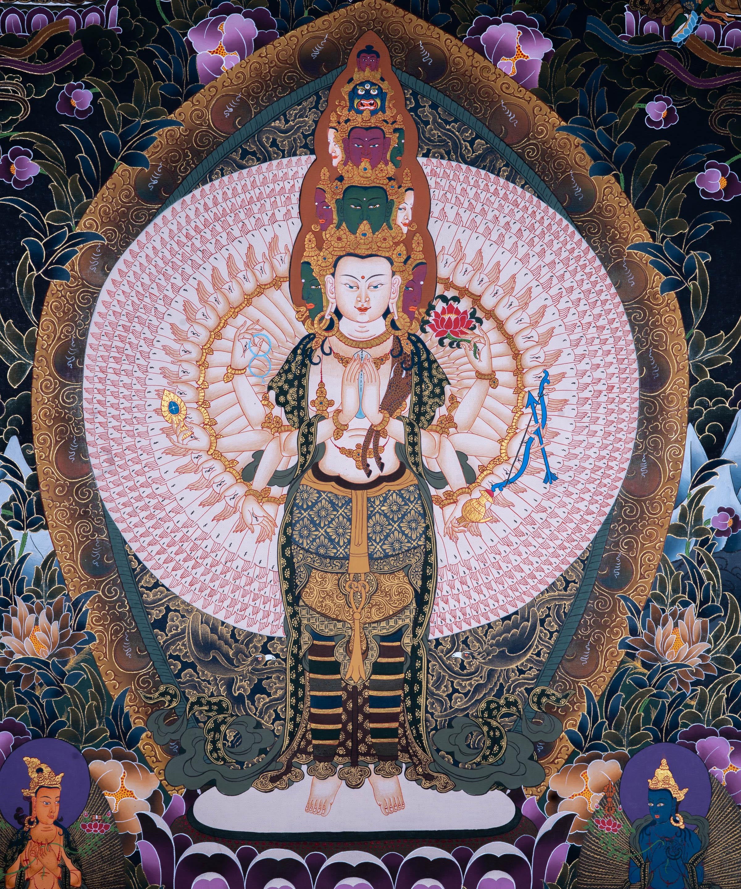 Avalokiteshvara Thangka painting from The Himalayas - Himalayas Shop