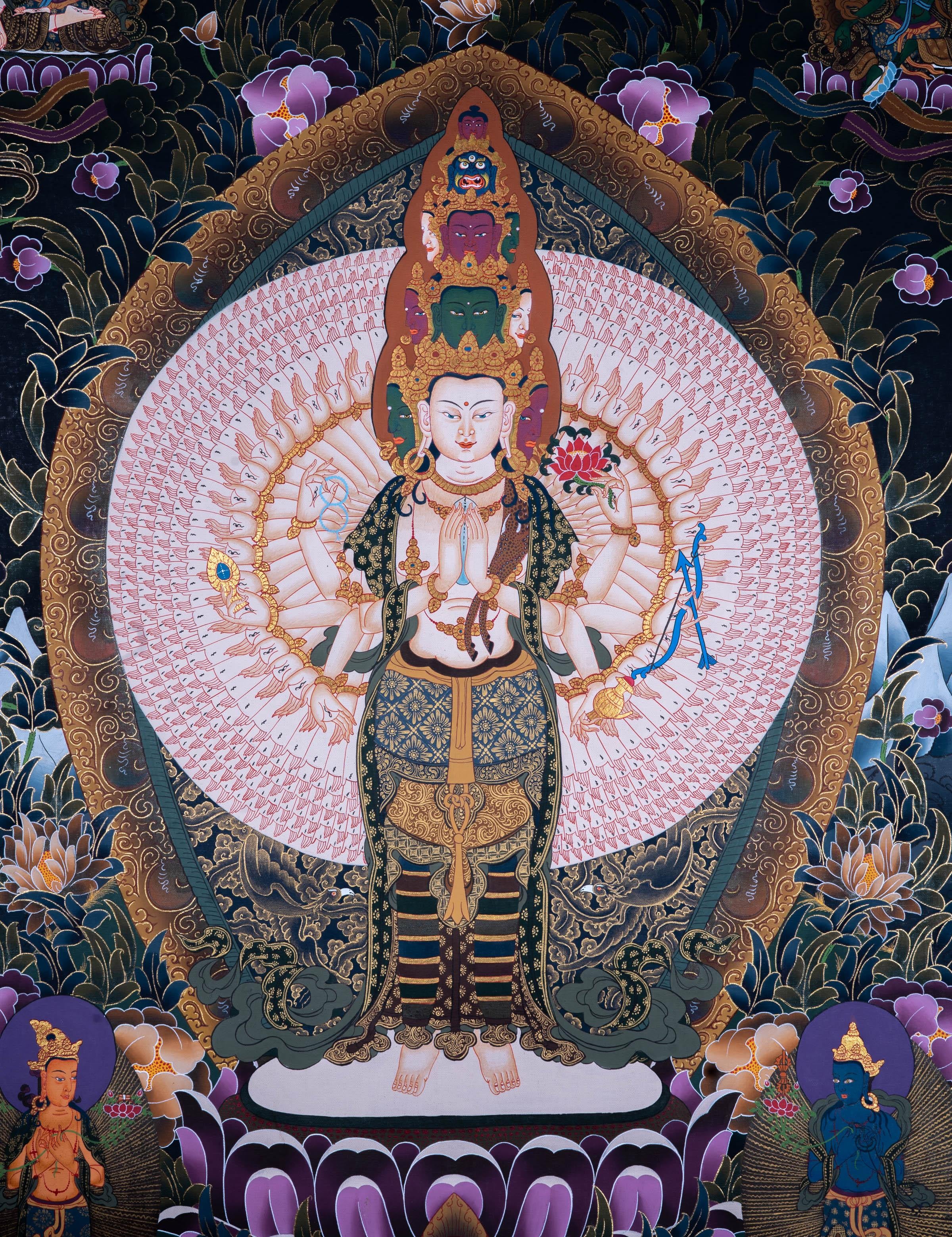 Avalokiteshvara Thangka painting from The Himalayas - Himalayas Shop