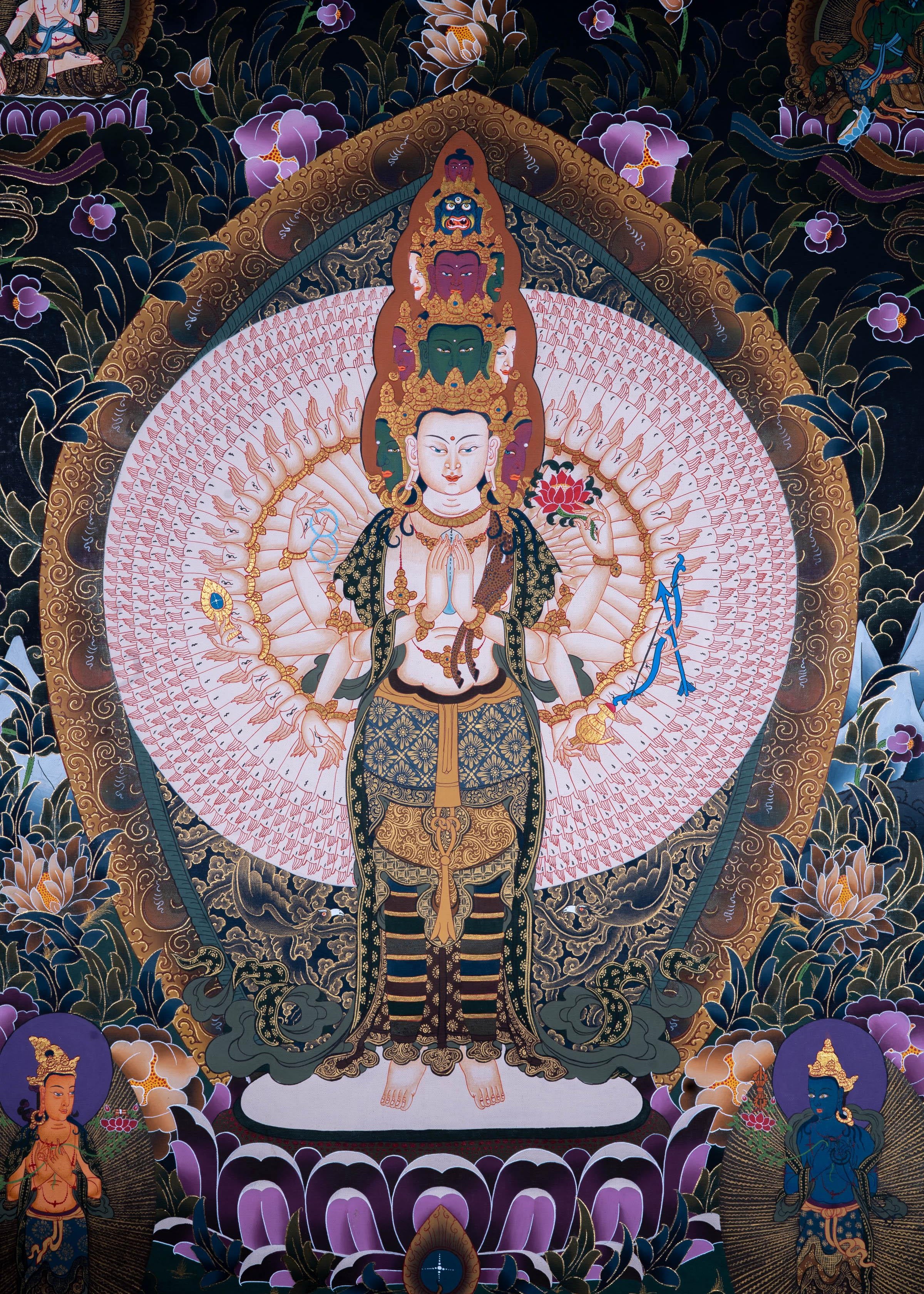 Avalokiteshvara Thangka painting from The Himalayas - Himalayas Shop
