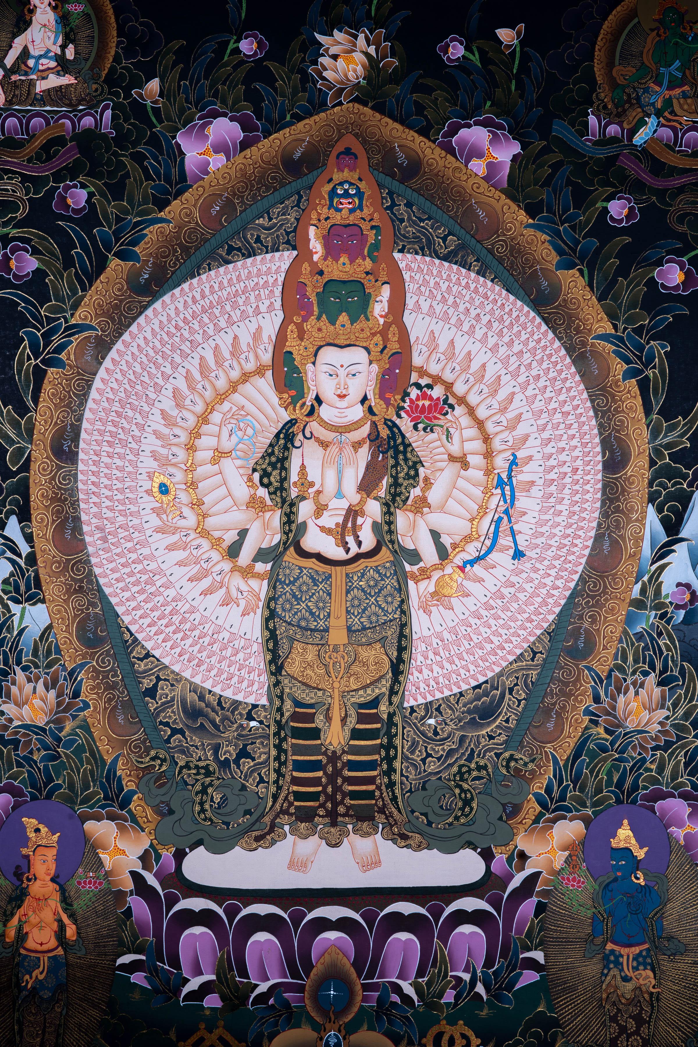 Avalokiteshvara Thangka painting from The Himalayas - Himalayas Shop