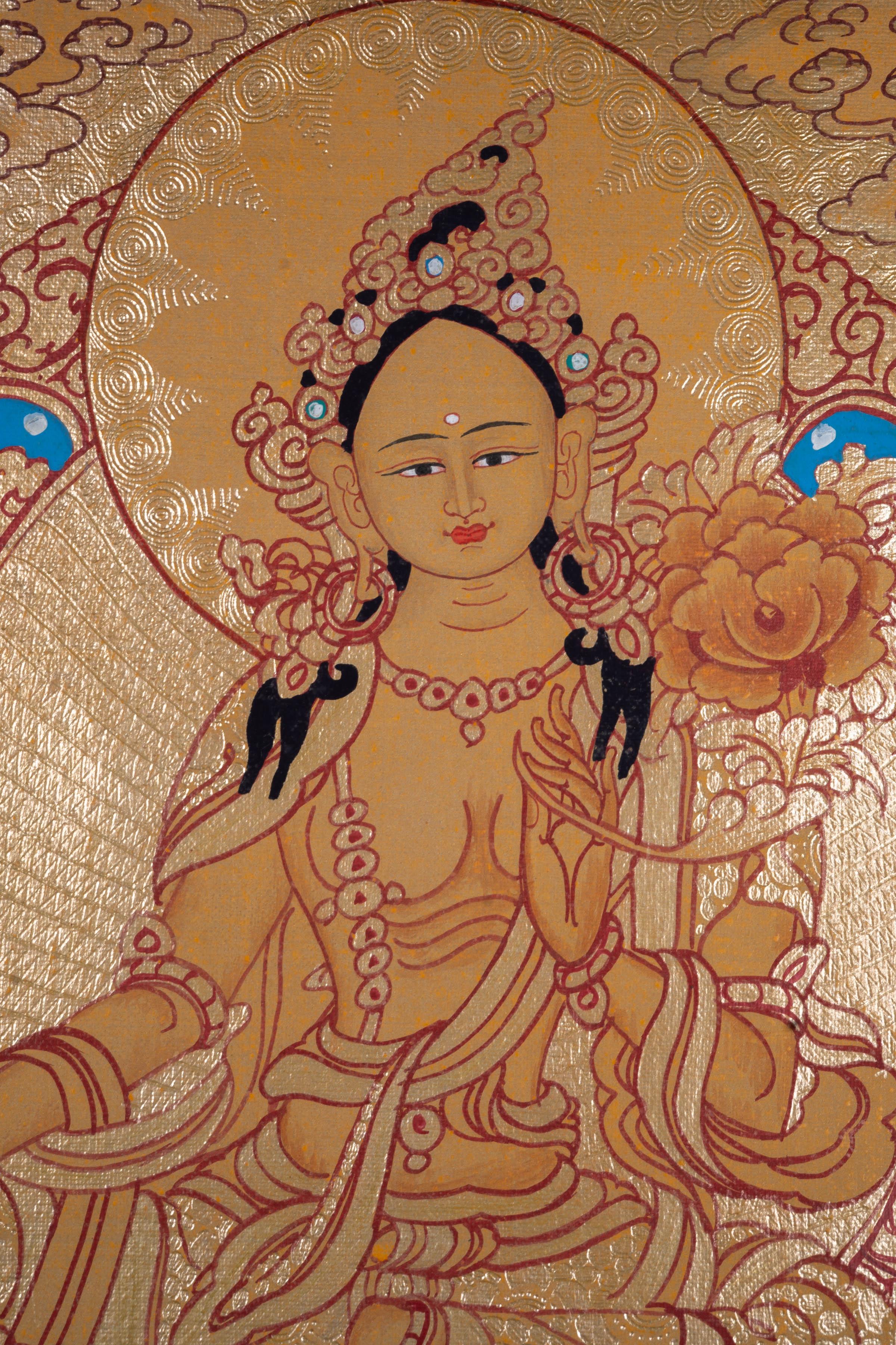 Green Tara Thangka art 24k Gold from Himalayas - Himalayas Shop