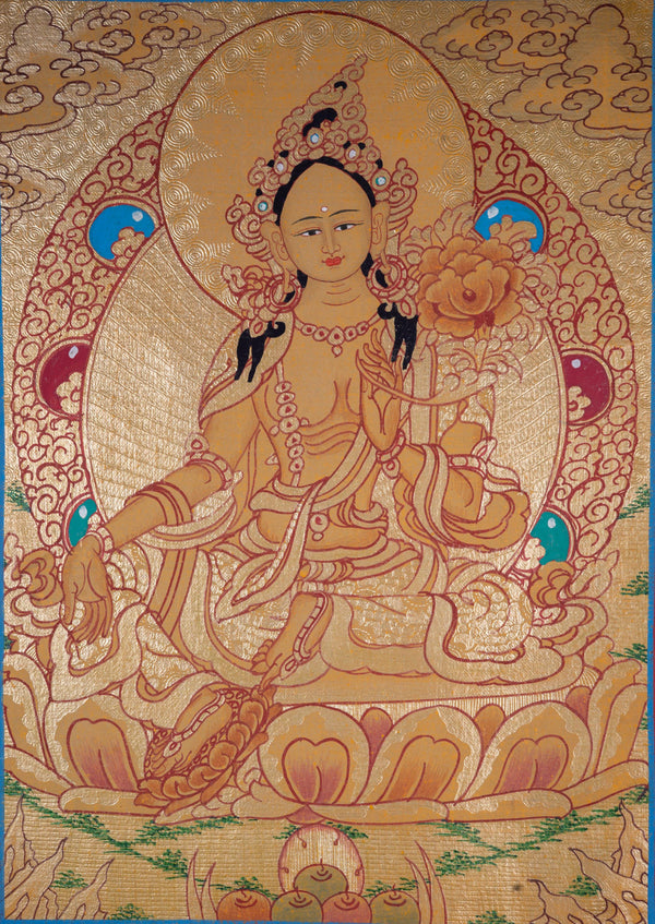 Green Tara Thangka art 24k Gold from Himalayas - Himalayas Shop