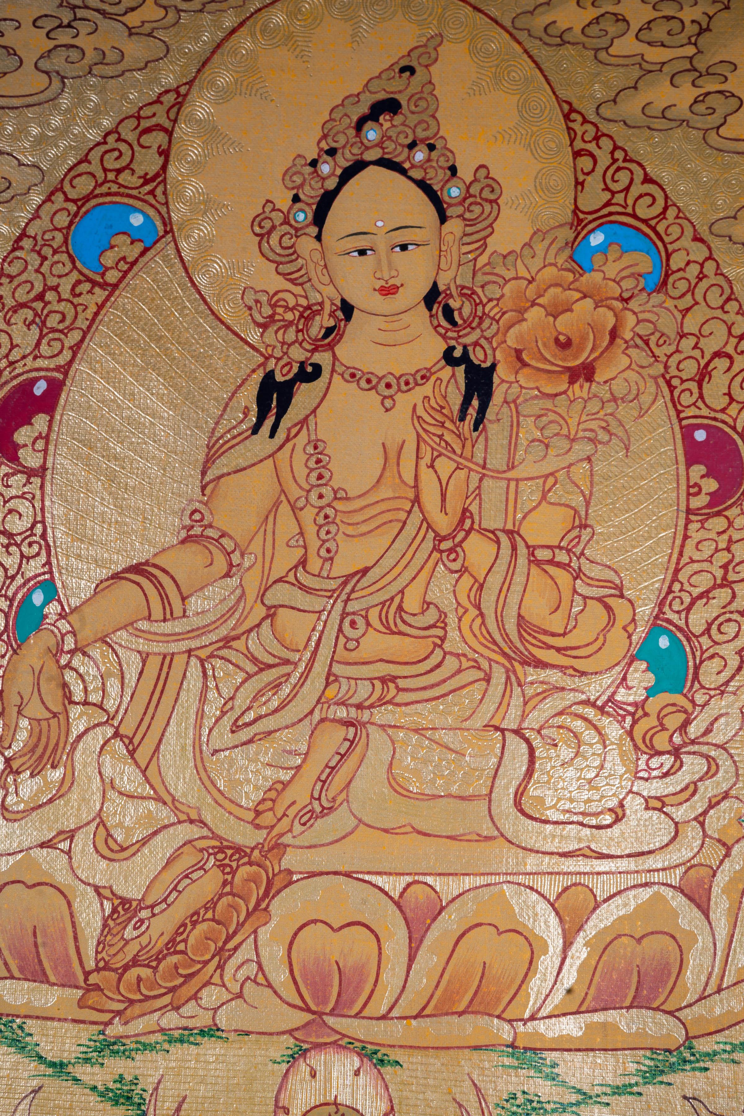 Green Tara Thangka art 24k Gold from Himalayas - Himalayas Shop