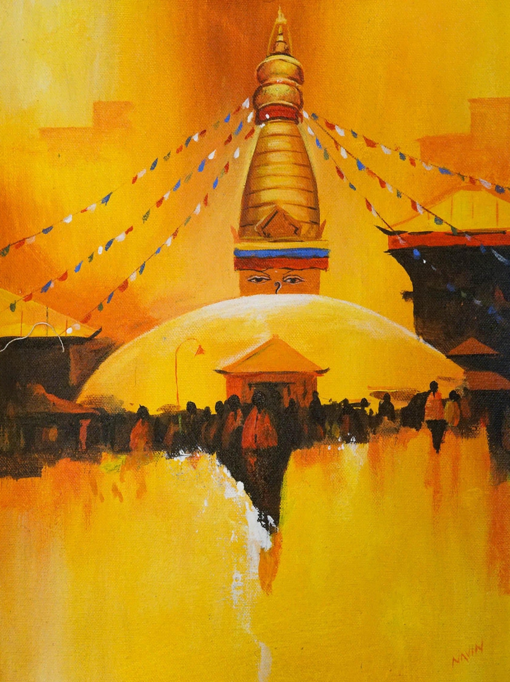 Swayambhunath Stupa Handmade painting on Canvas - Himalayas Shop