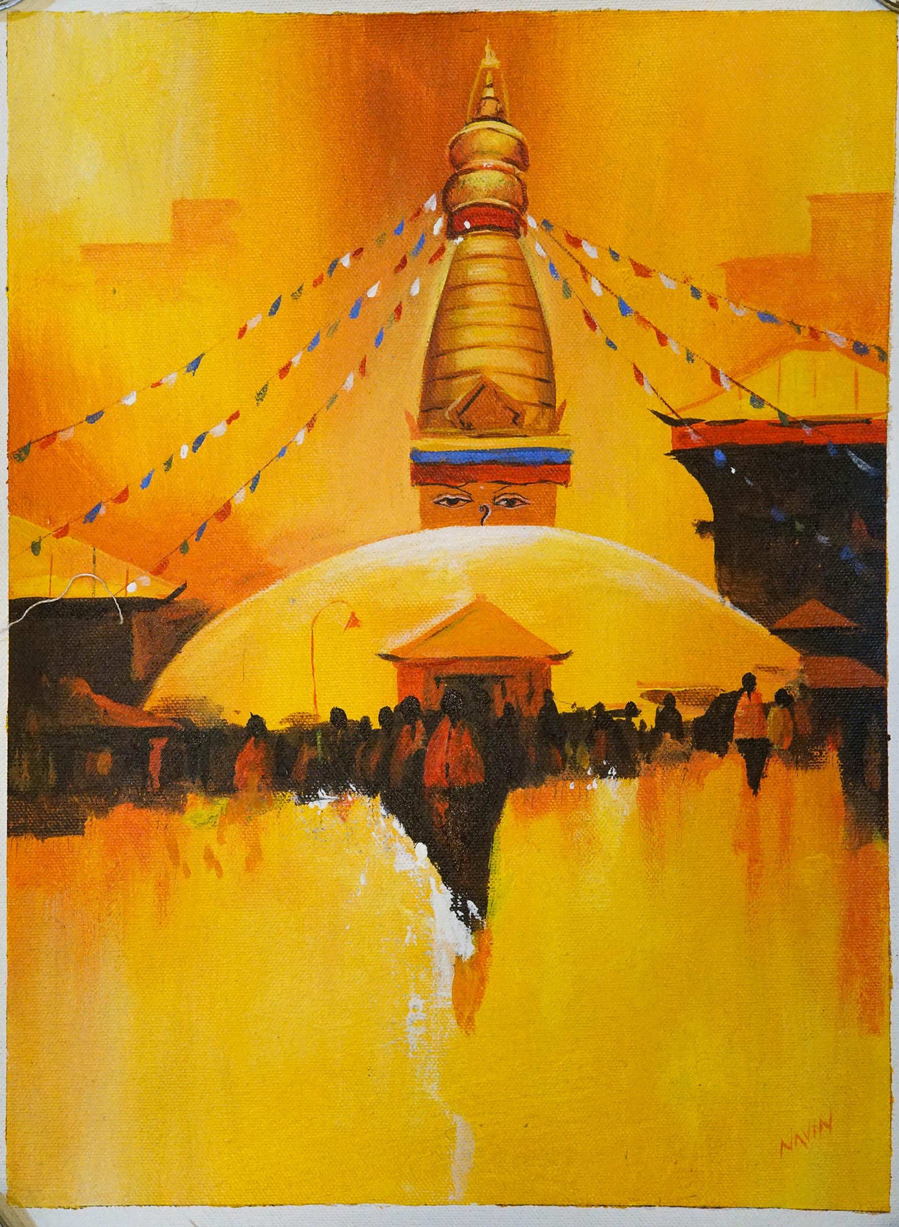 Swayambhunath Stupa Handmade painting on Canvas - Himalayas Shop