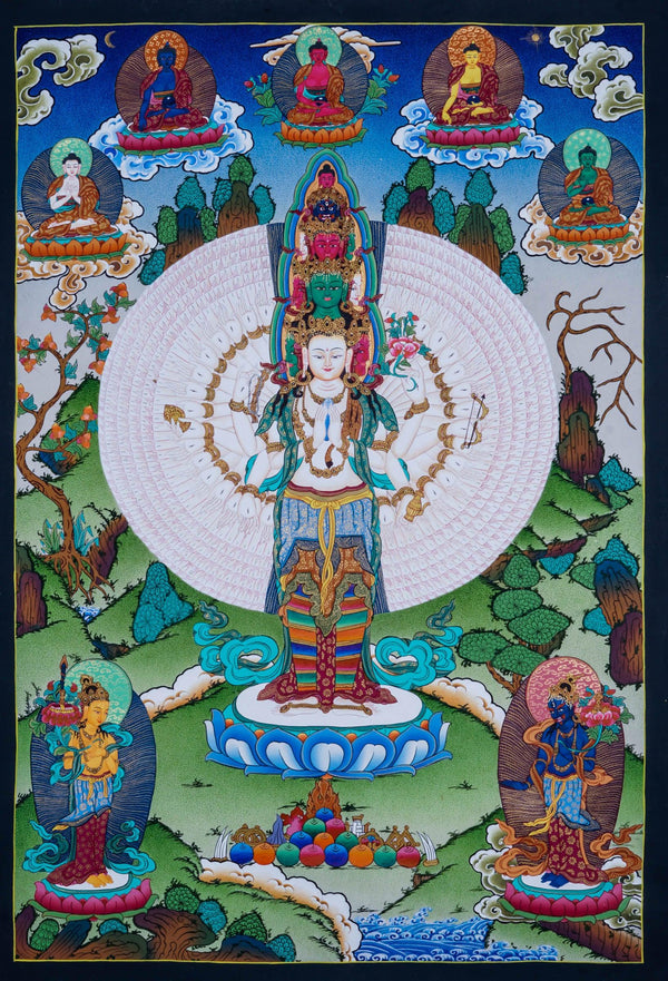 1000 Armed Avalokiteshvara Thangka Art -  Best handpainted thangka painting - HimalayasShop