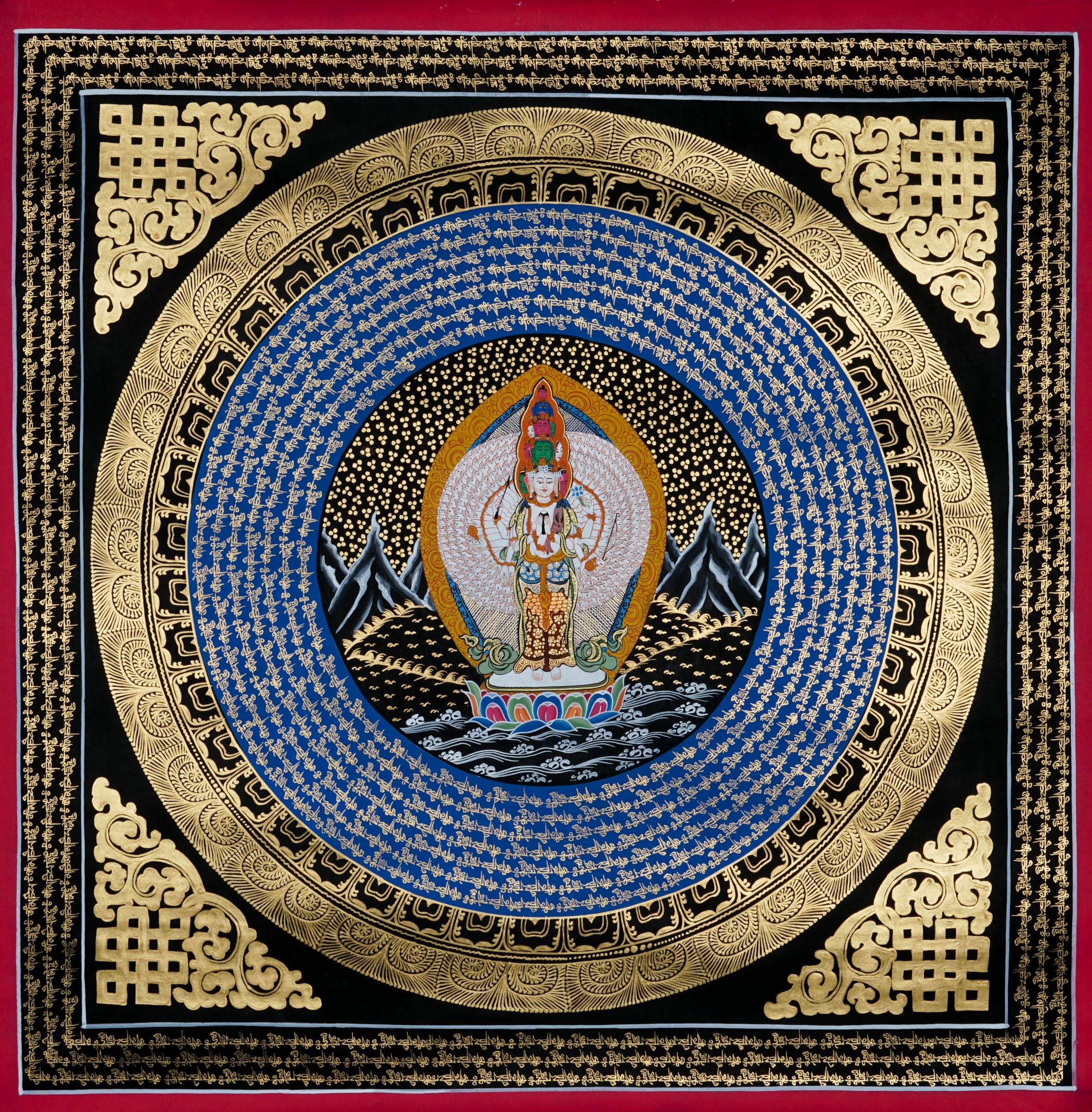 Avalokiteshvara Mandala Tibetan Thangka - Best handpainted thangka painting - HimalayasShop