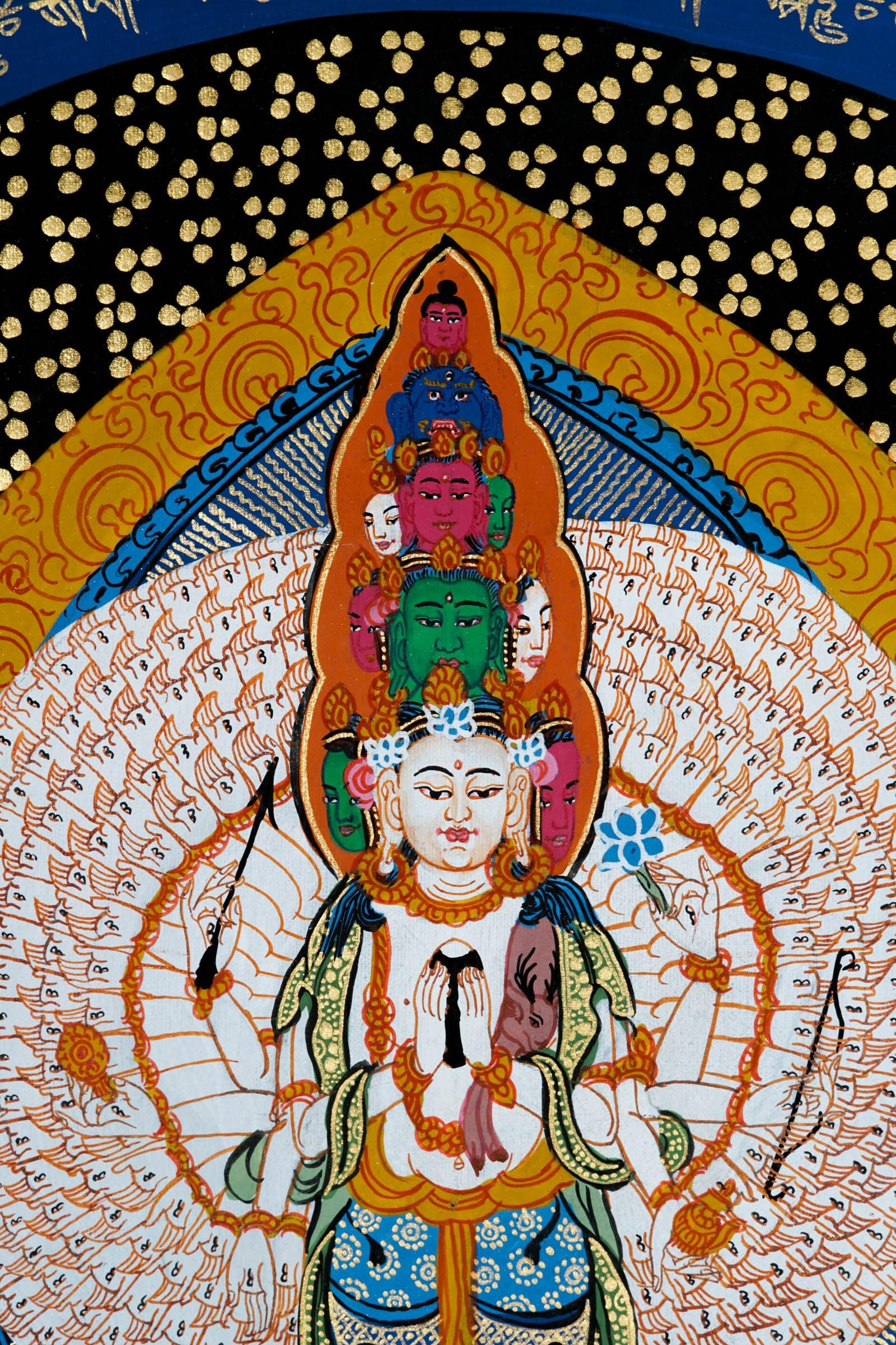 Avalokiteshvara Mandala Tibetan Thangka - Best handpainted thangka painting - HimalayasShop
